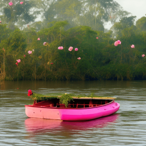 A rose on a boat floating in the river amazon