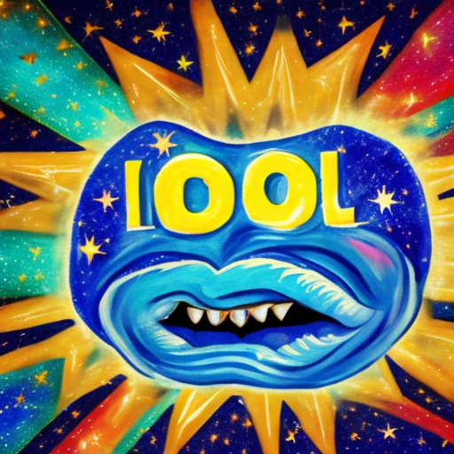 A big mouth, and the text "suno" under it in a star, in the background a colorfull universe with blue lightning coming from the mouth