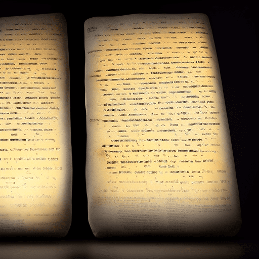 Two floating tablets of stone with the hebrew language version of the 10 commandments written on them with glowing letters.