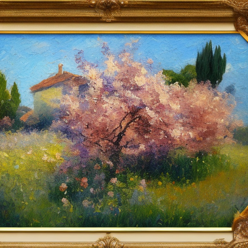 Impressionist painting on canvas of provence, in the style of impressionist masters, warm colors, delicate brushstrokes --ar 1:2 --stylize 750