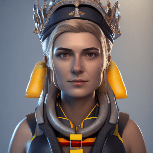 Narval with a crown on her head and wearing a lifejacket, high detail, octane render, 8k