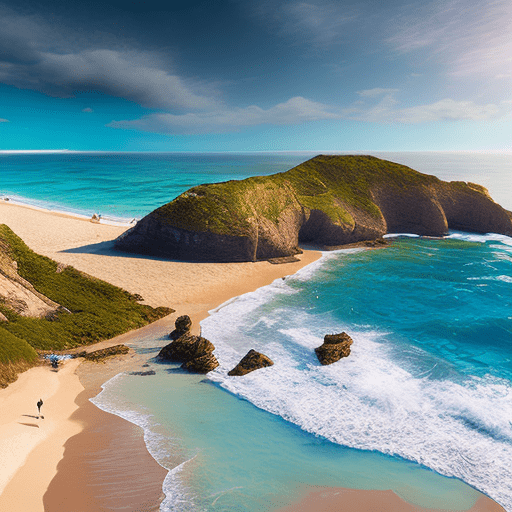 High resolution photography beach landscape, couple of sports enthusiastics, with strong desire to take supplements to boost energy and well-bring 8k, intricate detail, photorealistic, realistic light, wide angle, kinkfolk photography,