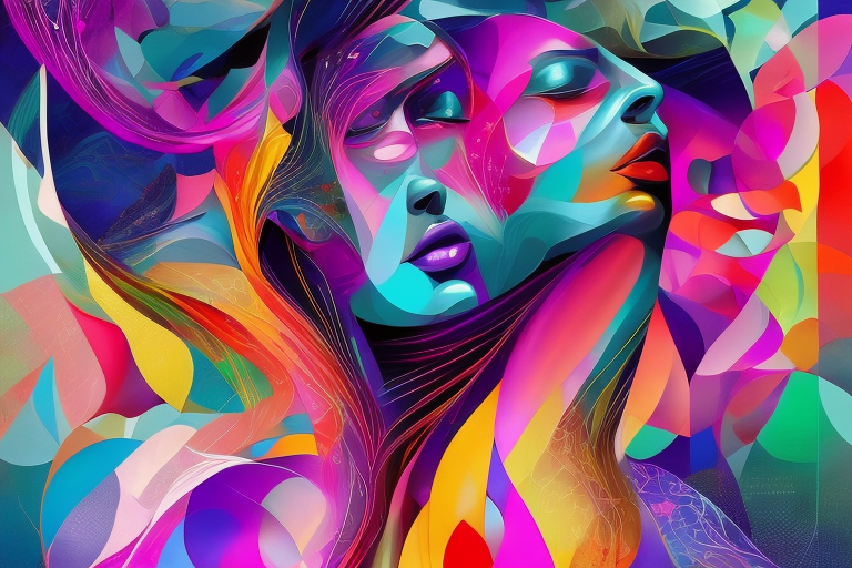 Create a stunning and high-quality digital artwork that showcases the beauty and diversity of women through abstract shapes and multicolors. The composition should be visually captivating, with vibrant hues seamlessly blending to form intricate and graceful female silhouettes. Each shape should be artistically integrated to highlight the elegance and strength of women, creating an astonishing and breathtaking visual experience. The final piece should evoke a sense of wonder and admiration, celebrating the essence of femininity in a unique and mesmerizing way.