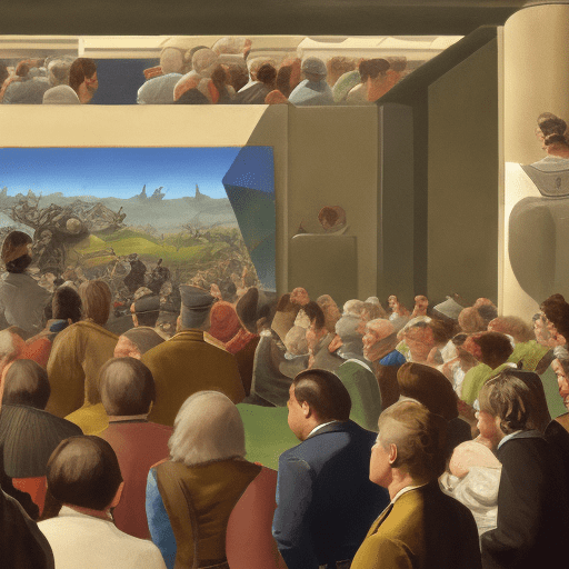 An audience with a hutt, several bystanders look on