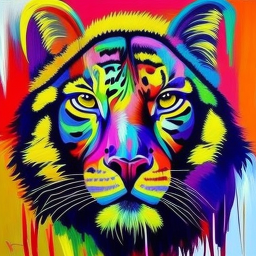 Animal portrait in vibrant artwork, the artist paints with large brushes and bold loose brush strokes in vibrant colours, his style is spontaneous realism and impressionistic