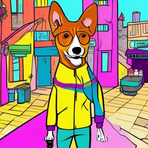 Imagine a scene in comic colorful digital illustration style a dog and any woman
