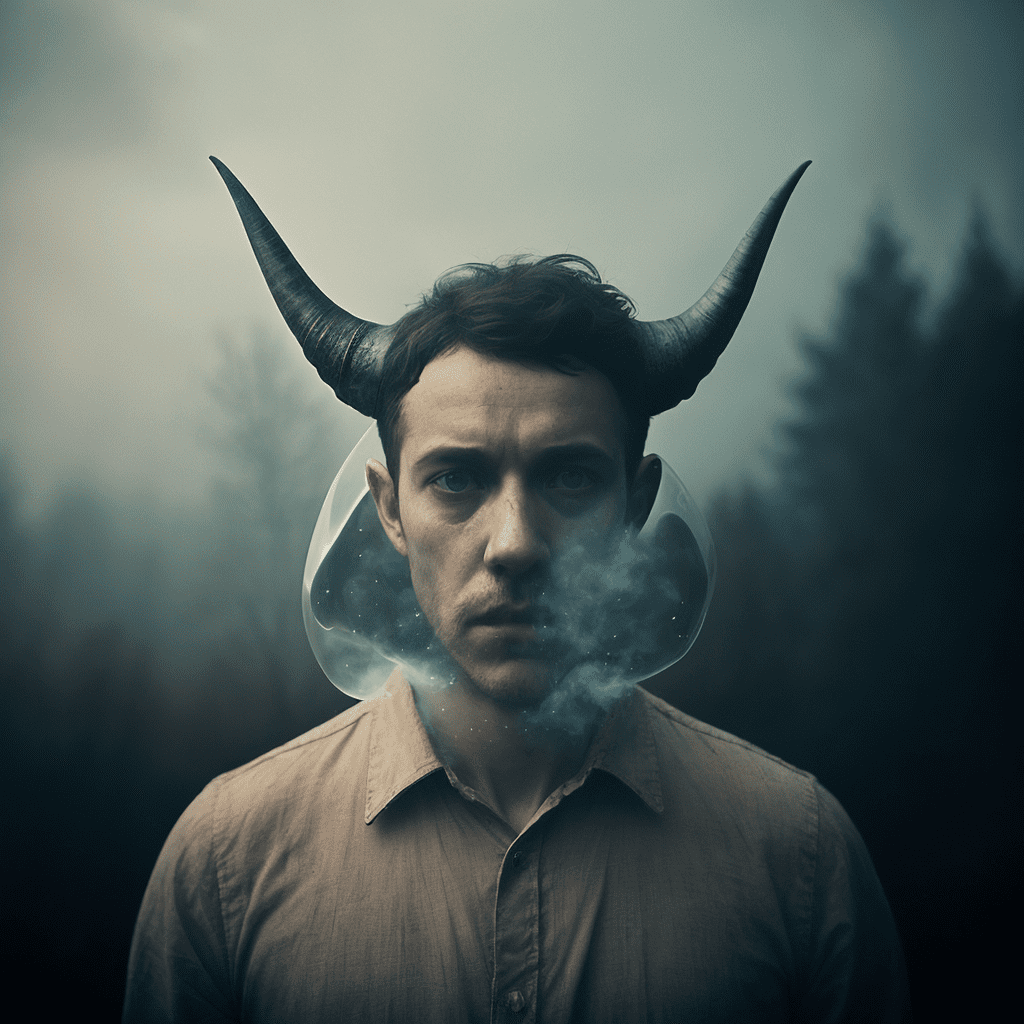 [transparent glass] demon gas horns, haunted depth of field bokeh gas cloud by alessio albi by paul barson.