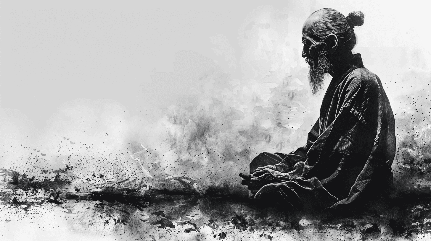 Minimalist wire-like sketch of elderly japanese woman ::5 simple yukata, serene wrinkled face, tea ceremony pose ::4 continuous single line drawing technique ::3 zen-inspired composition with negative space ::2 honoring wisdom and tradition of japan ::1 --v 6. 0 --ar 16:9 --s 600 --style raw --c 20