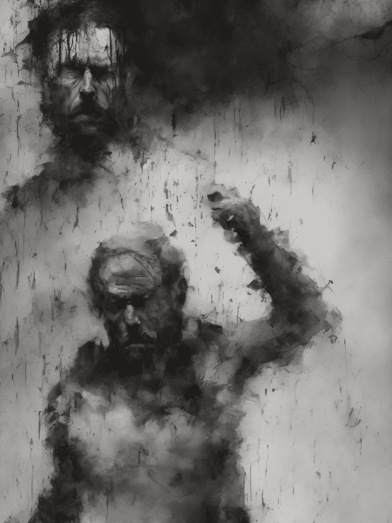 A very bad man, epic composition, elegant, brutal, digitally painted masterpiece, (expressionism:1. 1) , (dramatic, gloomy, emotionally profound: 1. 1) , intense and brooding dark tones, exceptionally high quality, high-resolution, leaving an indelible and haunting impression on psyche, high quality, highres, 32k