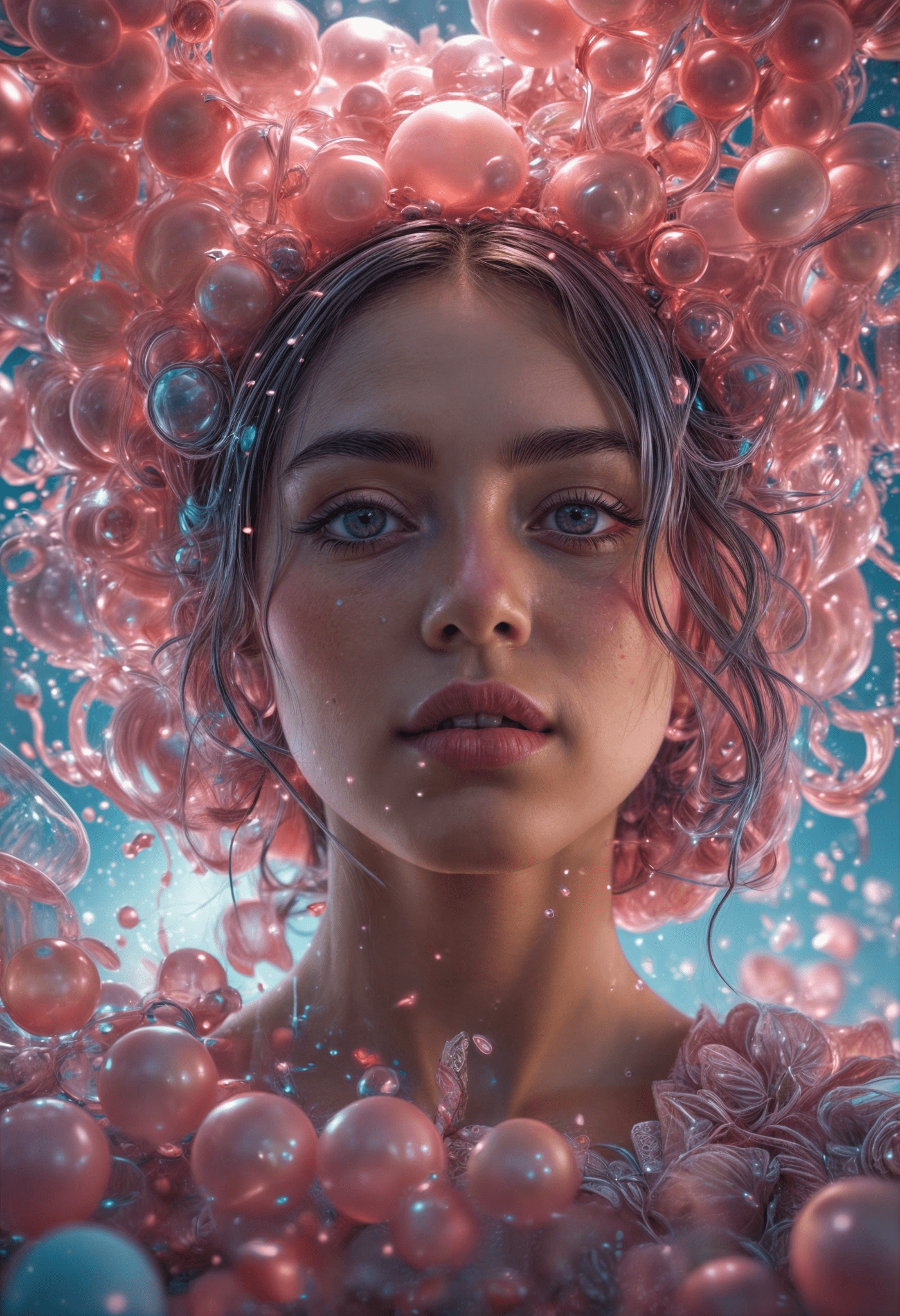 Wide angle image, surealism fantasy of a harmony and love dream, epic intricate details, mystique and breathless beautiful image, glowing elements in a bubblegum
