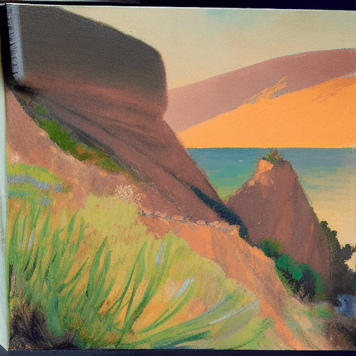 A vivid and expressive landscape of majorca inspired by hermen anglada-camarasa and ramon casas. The scene features dramatic cliffs, lush vegetation, and the mediterranean sea, depicted with a combination of anglada-camarasa’s bold brushstrokes and casas’ detailed textures. Capture the emotional and atmospheric qualities of majorca’s natural beauty