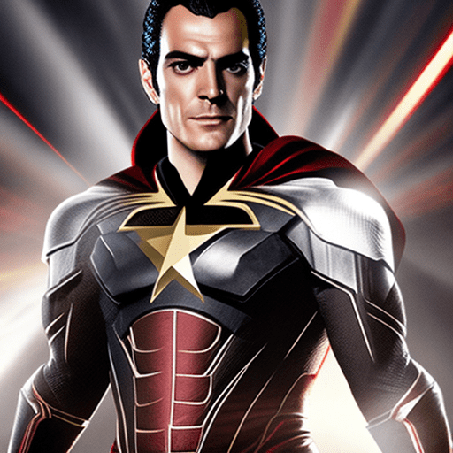 Henry cavil as wearing a black, dark red and gold kree starforce uniform