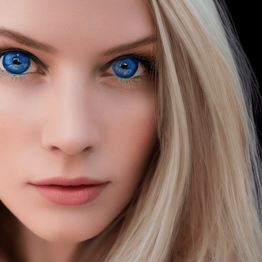 A blonde woman with blue eyes, in the style of natural, timeless beauty, 32k uhd, blink-and-you-miss-it detail, voigtlander bessa r2m, light orange and gray, captivating lighting --ar 9:16 --stylize 750 --v 6