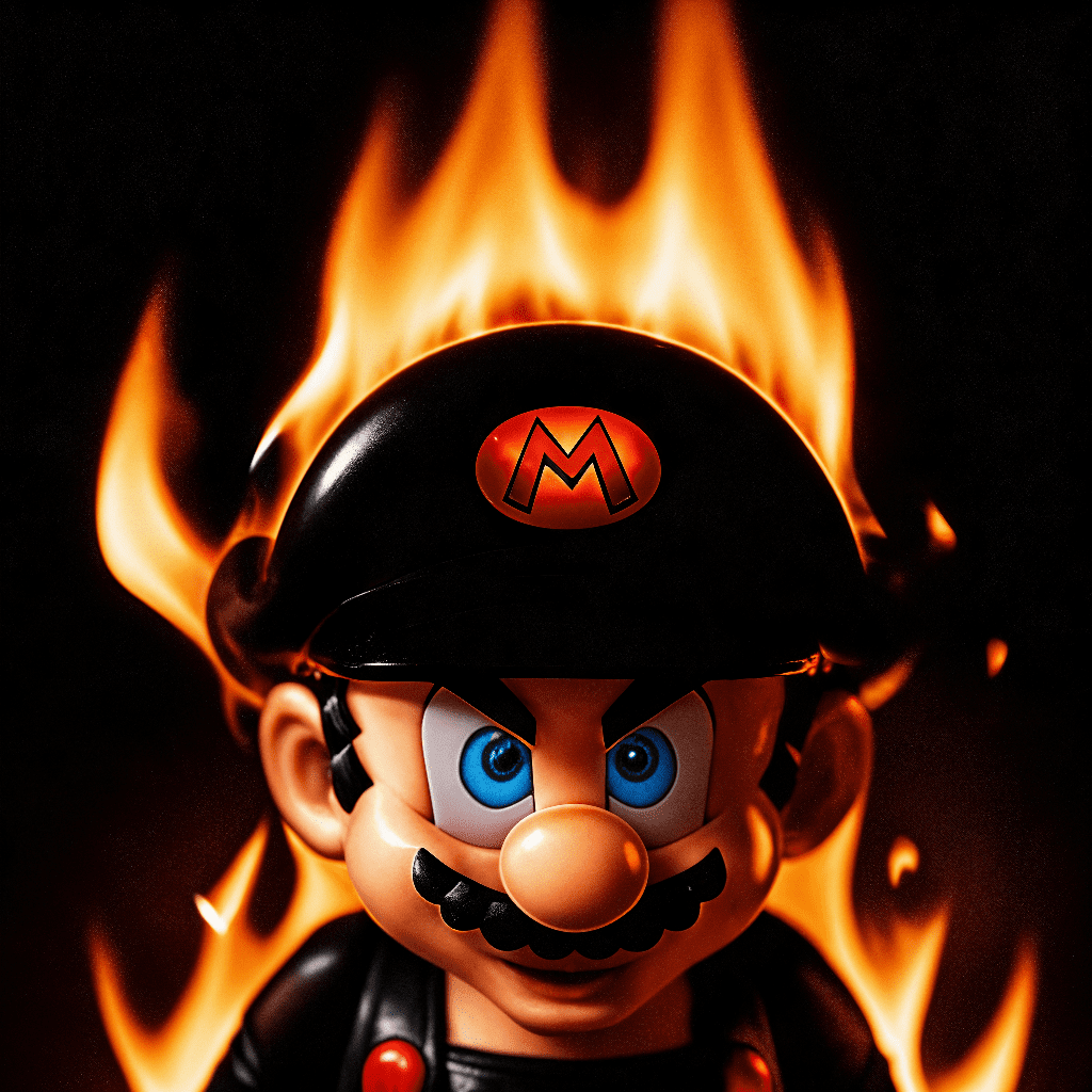 Photo of a burning in fire mario black goth style