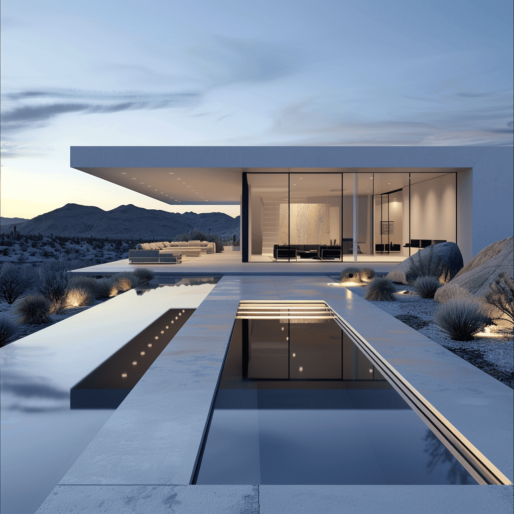 Minimalist modern villa in mojave desert, archdaily front page, award-winning design, ultra realistic--stylize 750