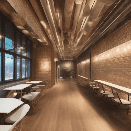 Got it! Here's a descriptive prompt you can use directly in midjourney for generating an image: "a modern cafe with a panoramic 360-degree view of the city, featuring large floor-to-ceiling windows. The interior combines rustic and contemporary design elements, including exposed brick walls, wooden tables, and plush seating. The ambiance is cozy and inviting, with warm, bright lighting that creates a comfortable atmosphere. Soft ambient light fixtures hang from the ceiling, casting a gentle glow over the space. Patrons are seen relaxing, enjoying their coffee, and socializing. The overall mood is serene and inviting, perfect for unwinding and enjoying a scenic view. "
