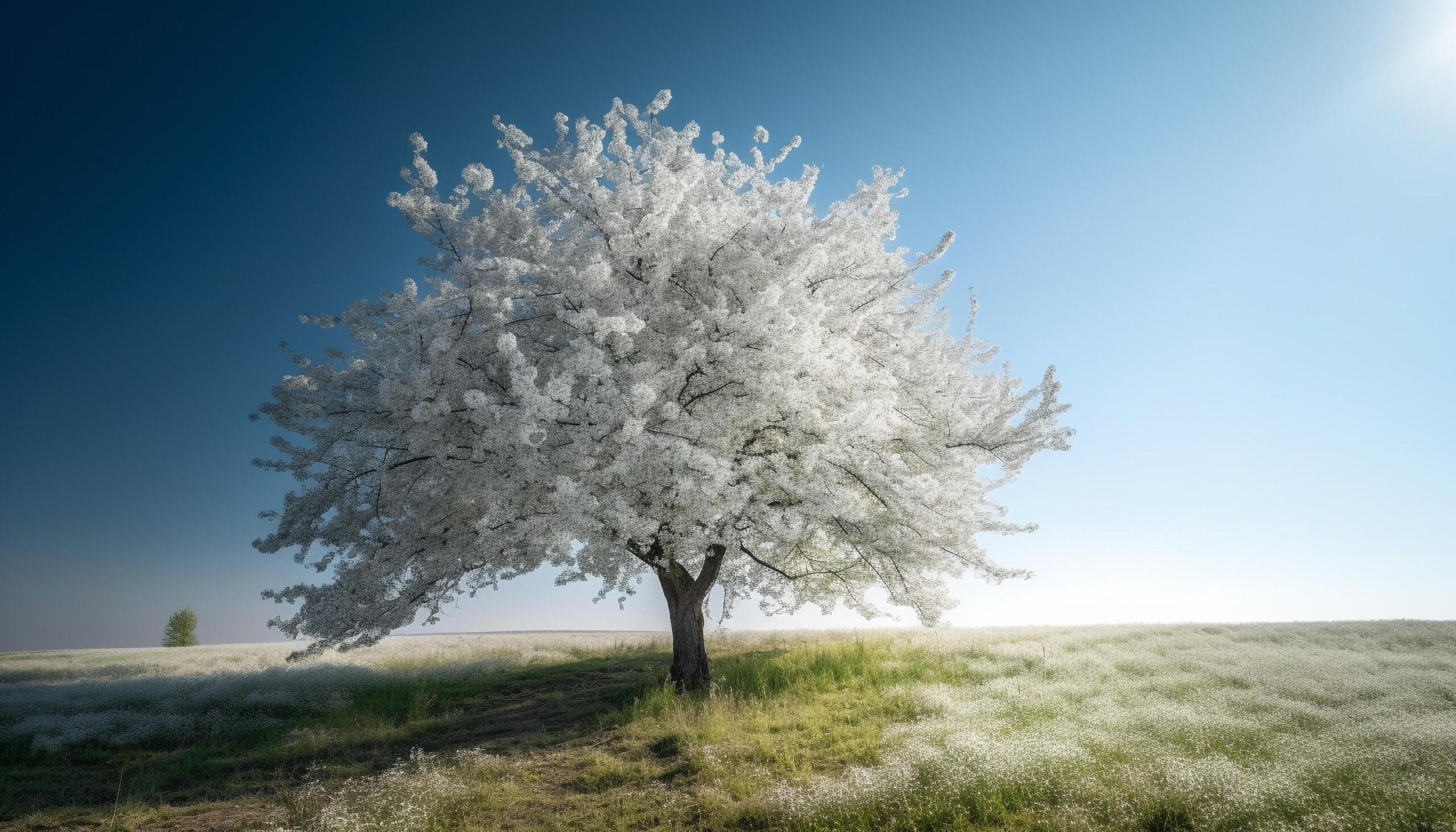 Tranquil-meadow-lone-tree-basks-in-sunlight-generated-by-ai-free-photo