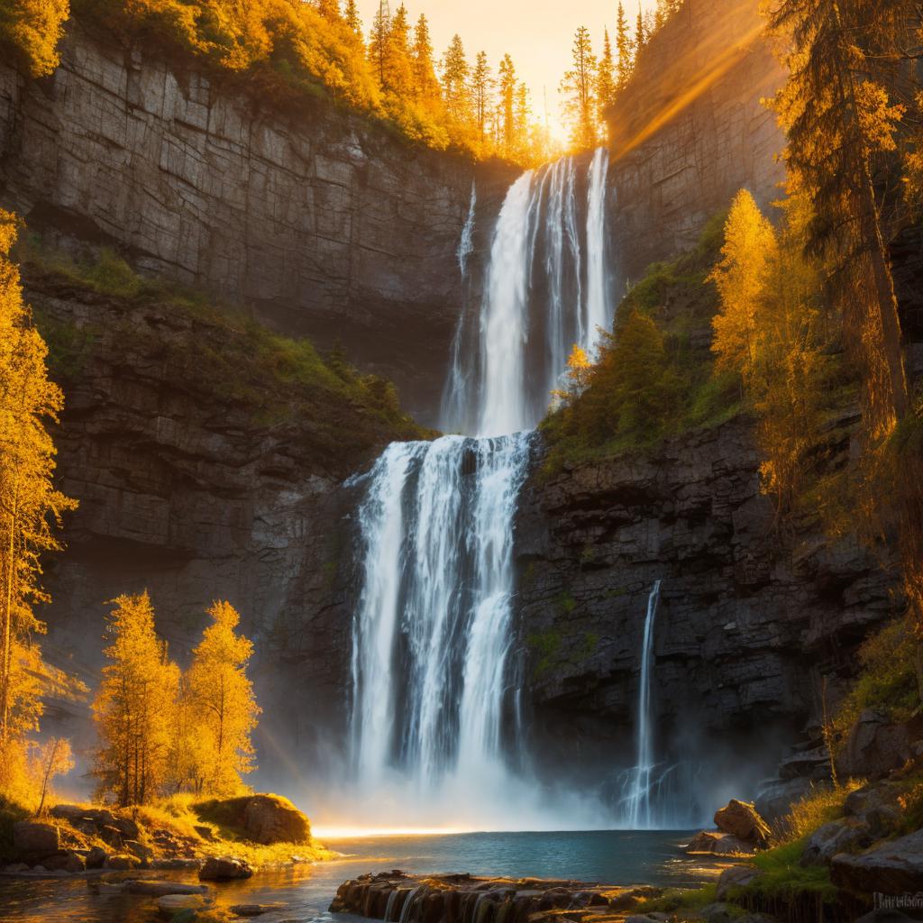 Steam punk,machinery,retrofuturism,concept art,majestic waterfall,golden by @ai_generated