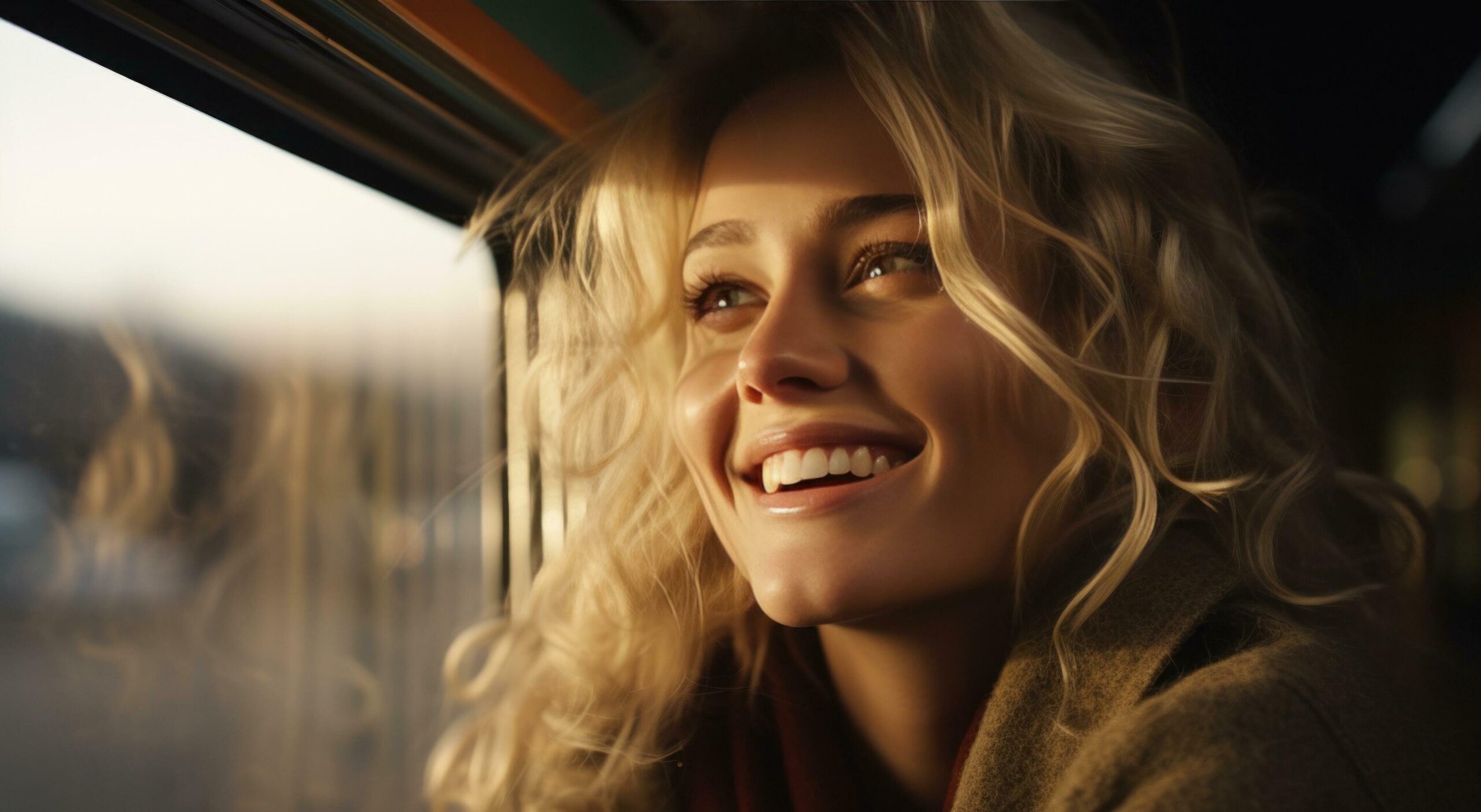 Ai-generated-a-blond-girl-smiles-out-of-a-window-as-she-boarded-a-train-free-photo