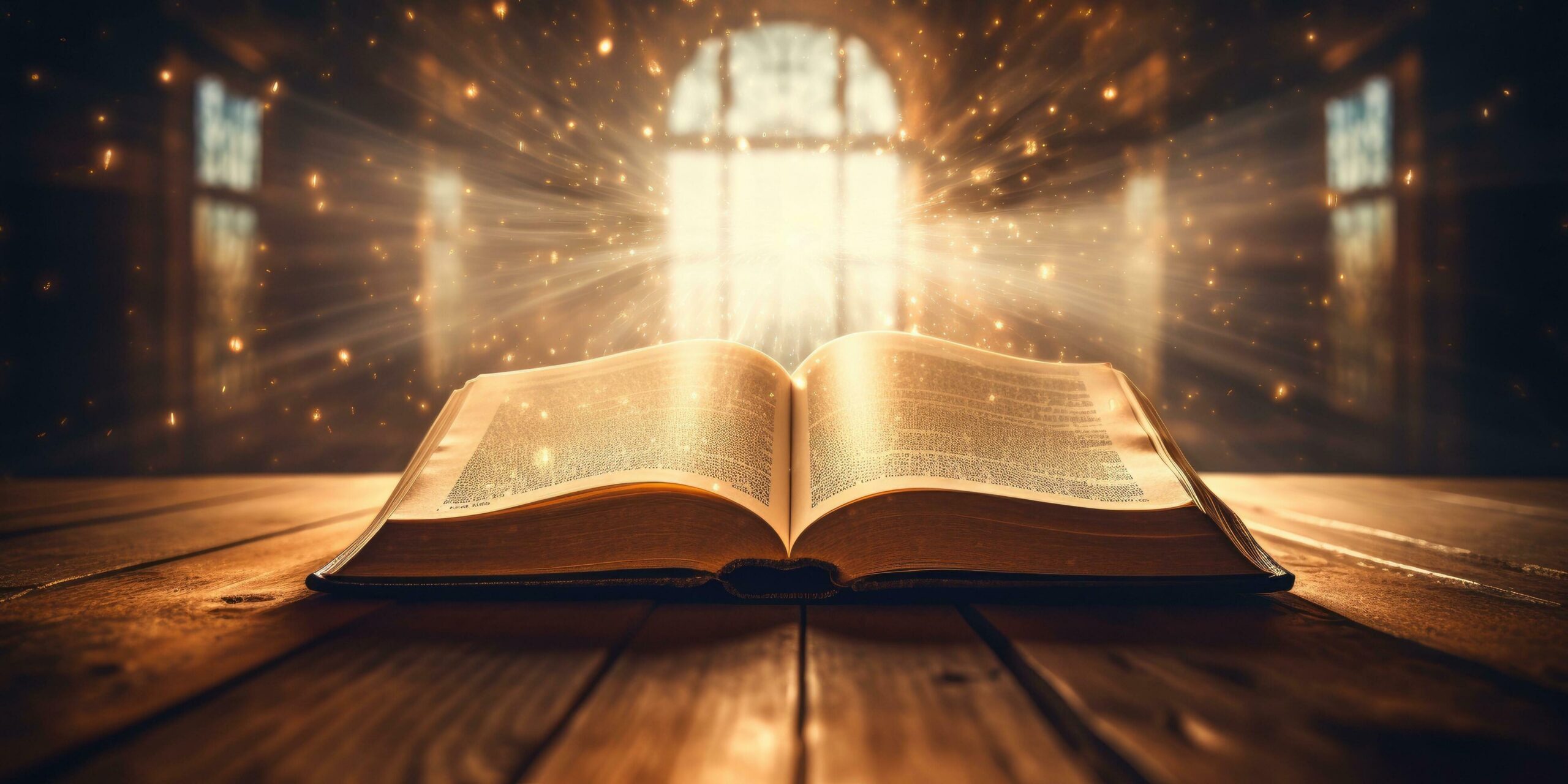 Ai-generated-a-book-with-sunlight-shining-from-it-in-a-library-free-photo