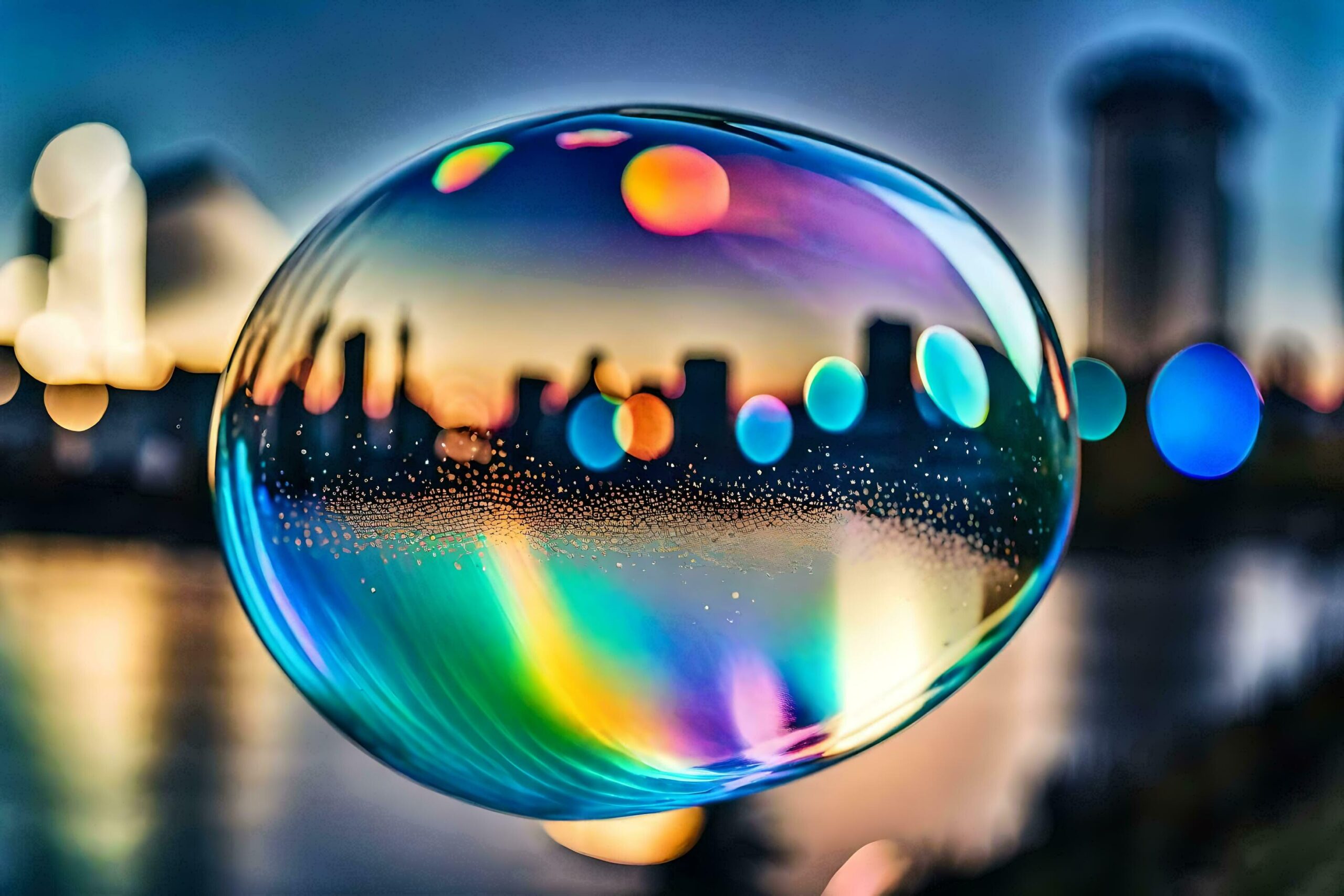 Ai-generated-a-bubble-with-a-city-in-the-background-free-photo