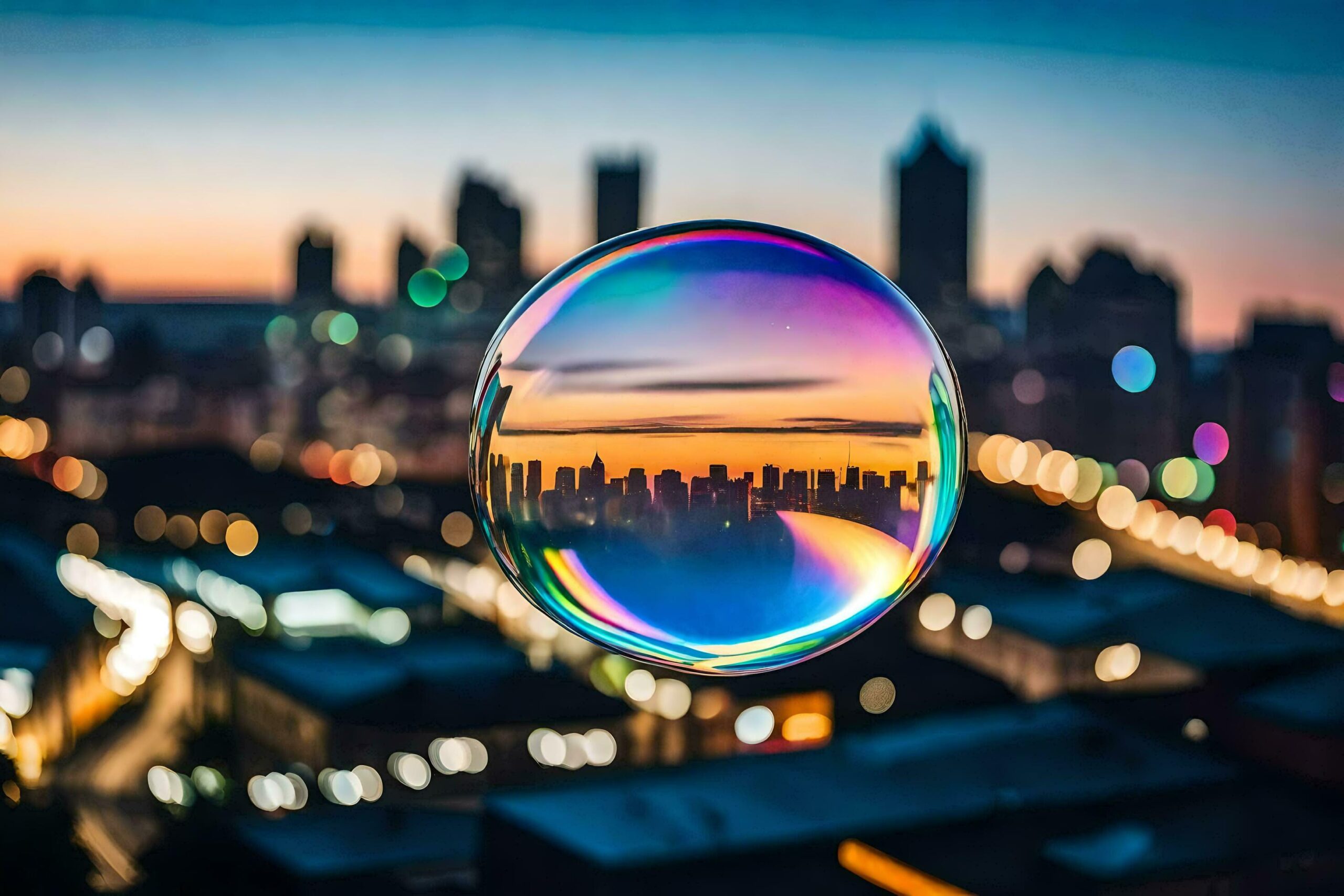 Ai-generated-a-bubble-with-a-city-skyline-in-the-background-free-photo