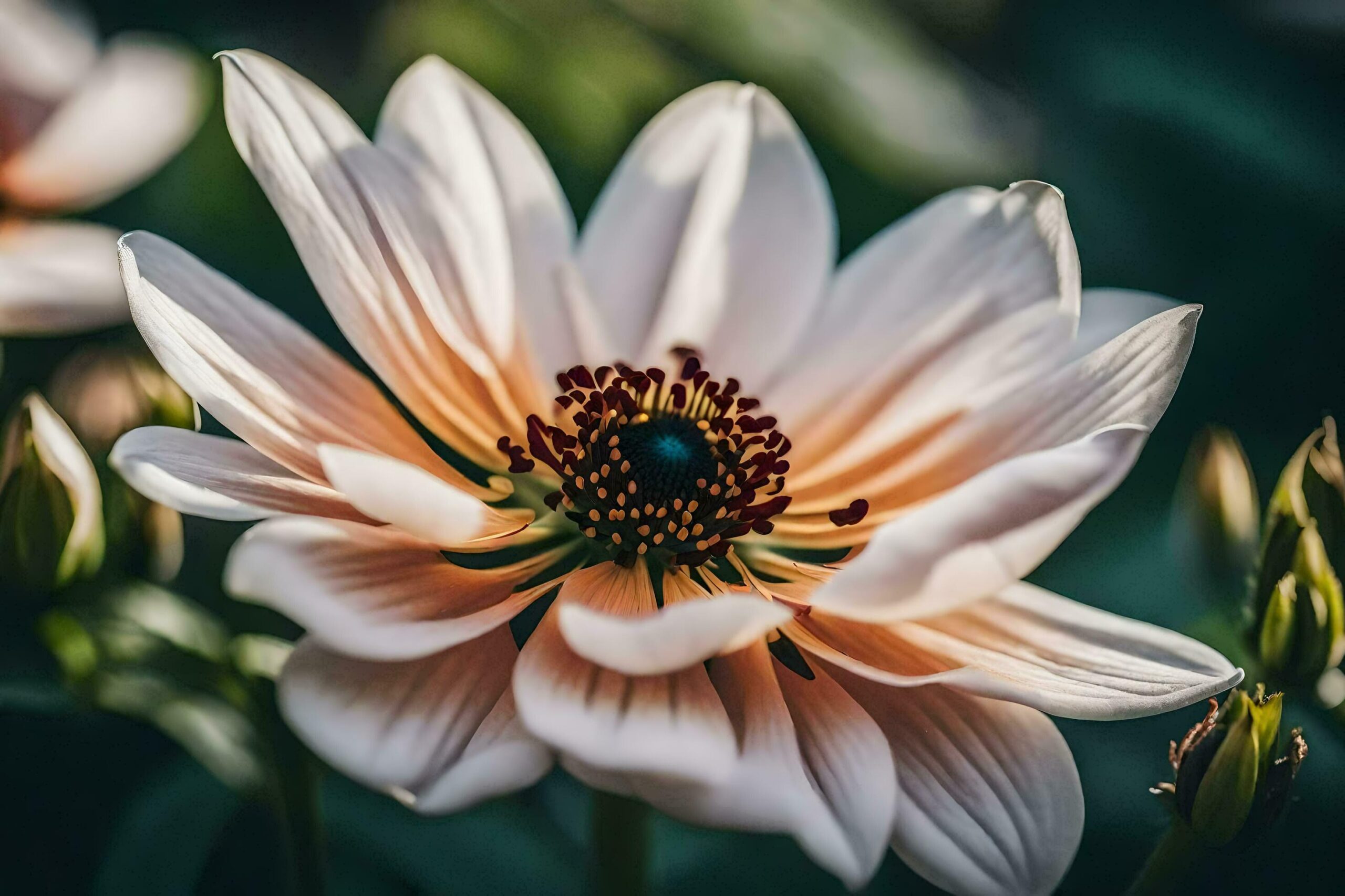 Ai-generated-a-close-up-of-a-white-flower-with-a-bee-free-photo