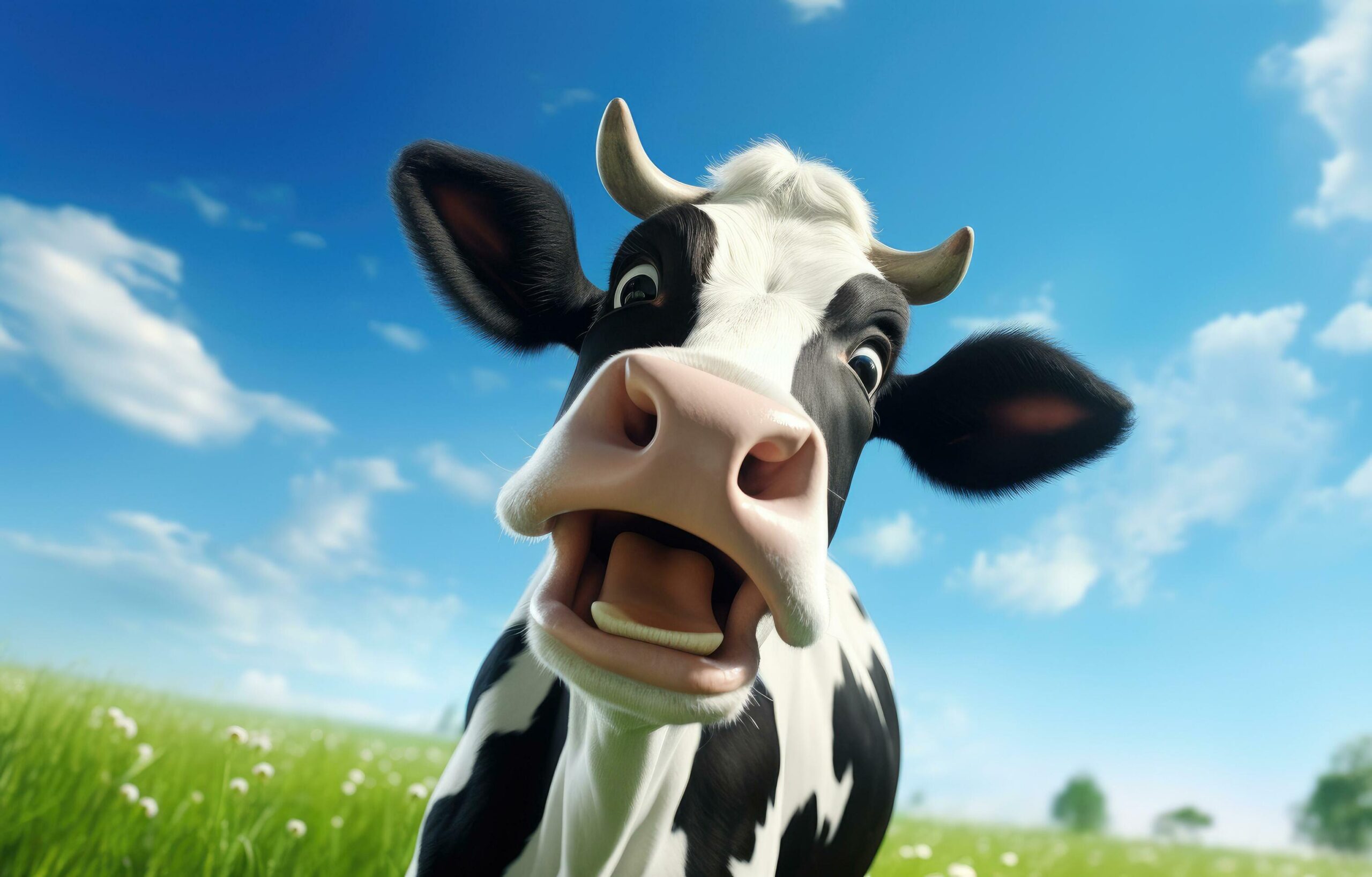 Ai-generated-a-close-up-picture-of-a-cow-in-a-green-pasture-free-photo