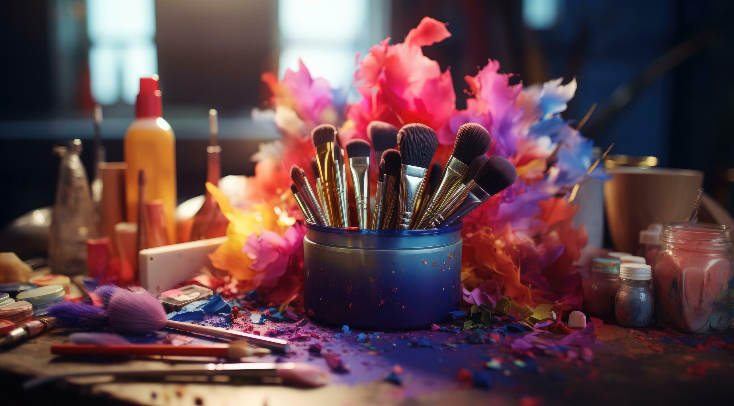 Ai-generated-a-large-collection-of-make-up-brushes-and-paints-free-photo