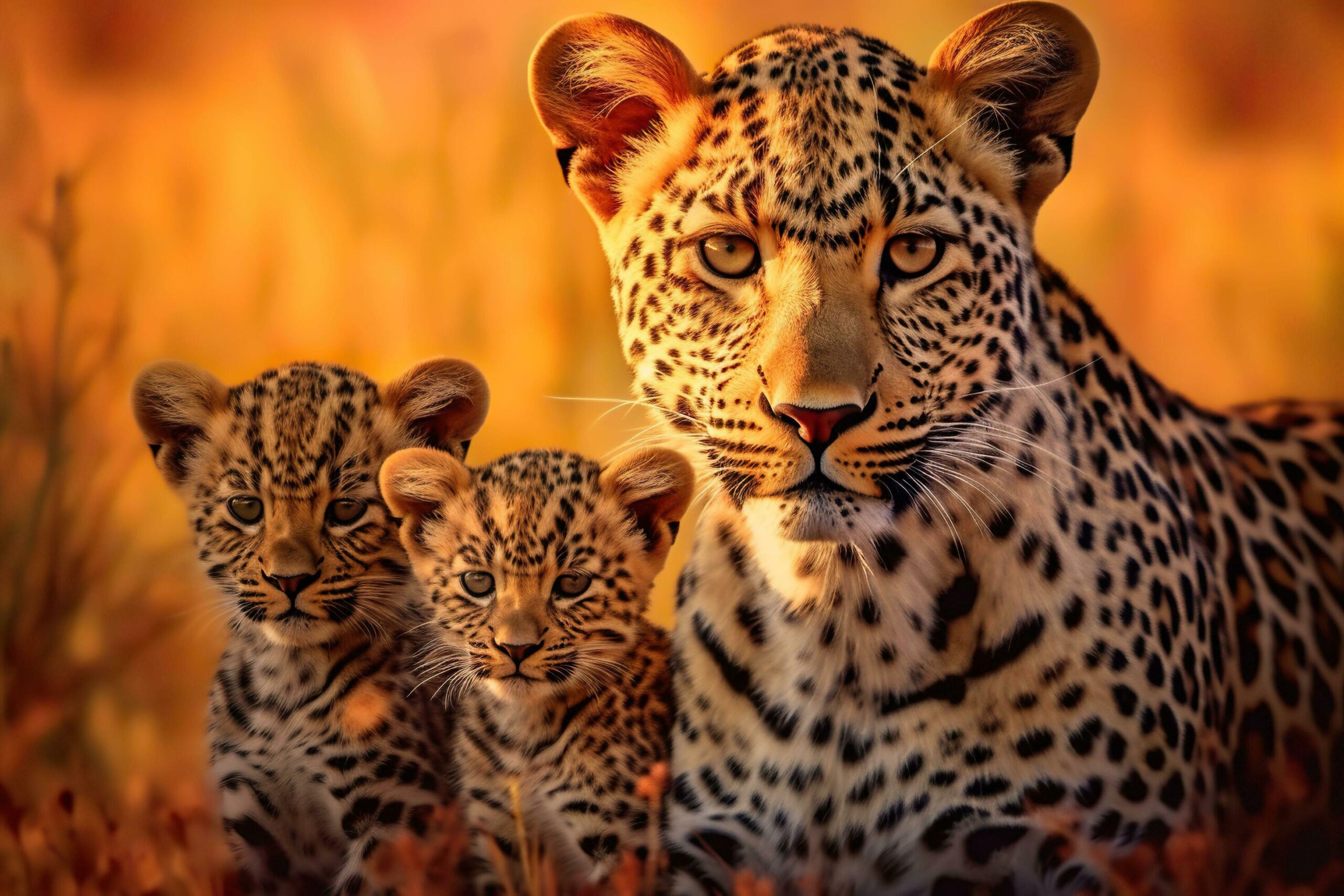 Ai-generated-a-leopard-mother-and-her-cubs-free-photo