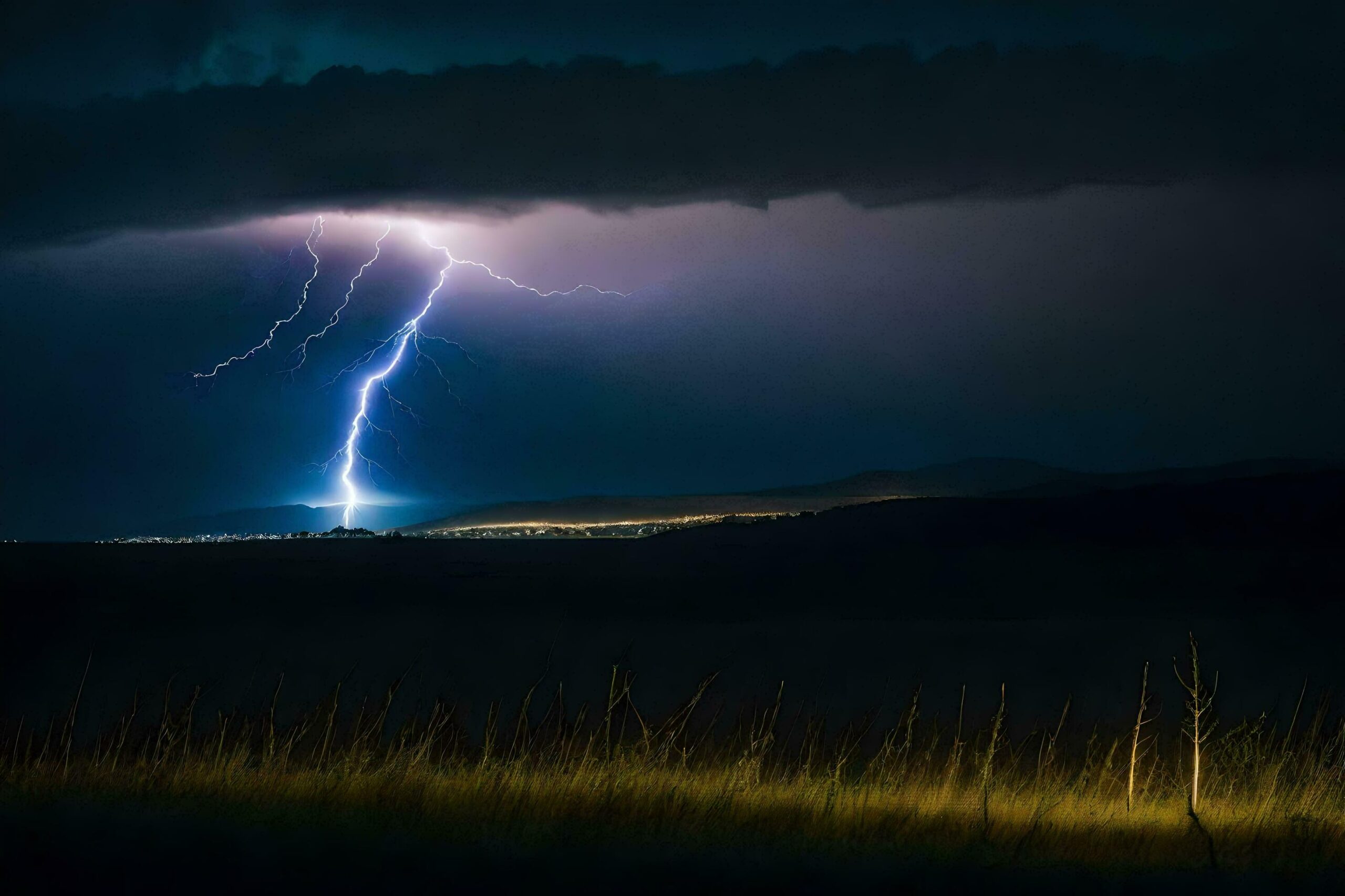 Ai-generated-a-lightning-bolt-is-seen-in-the-sky-over-a-field-free-photo