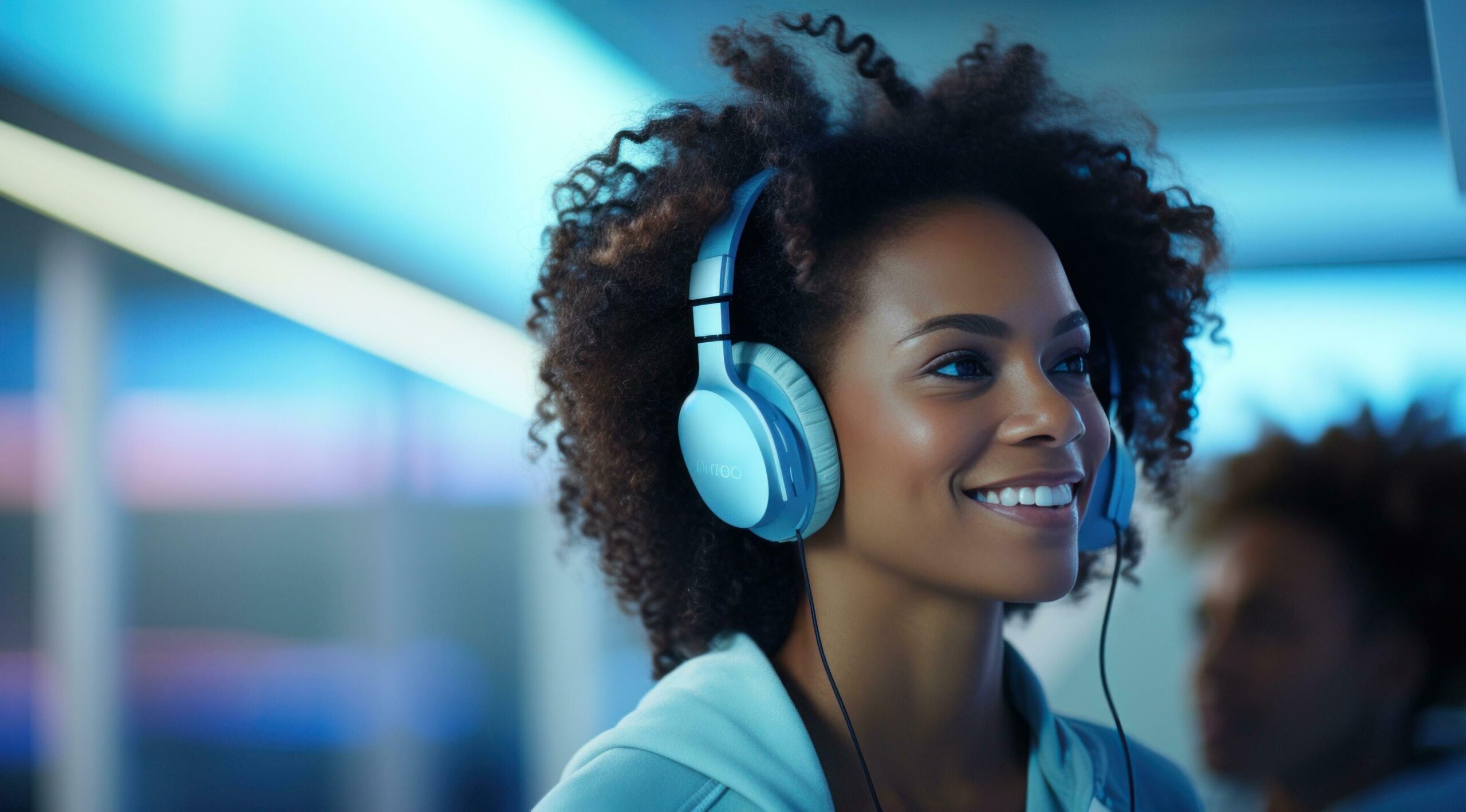 Ai-generated-a-man-is-wearing-headphones-while-a-woman-smiles-free-photo
