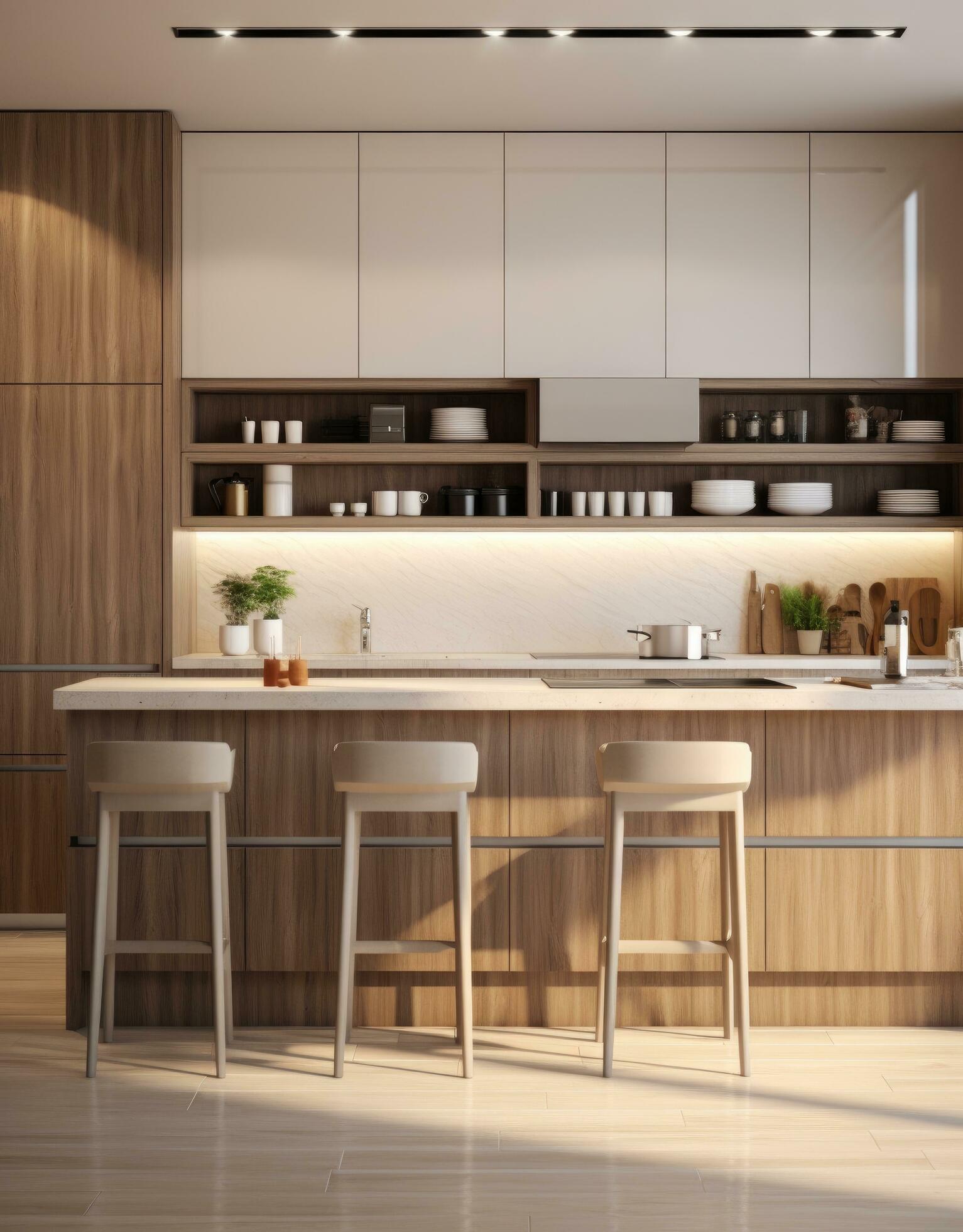 Ai-generated-a-modern-kitchen-with-walnut-and-wooden-cabinetry-free-photo