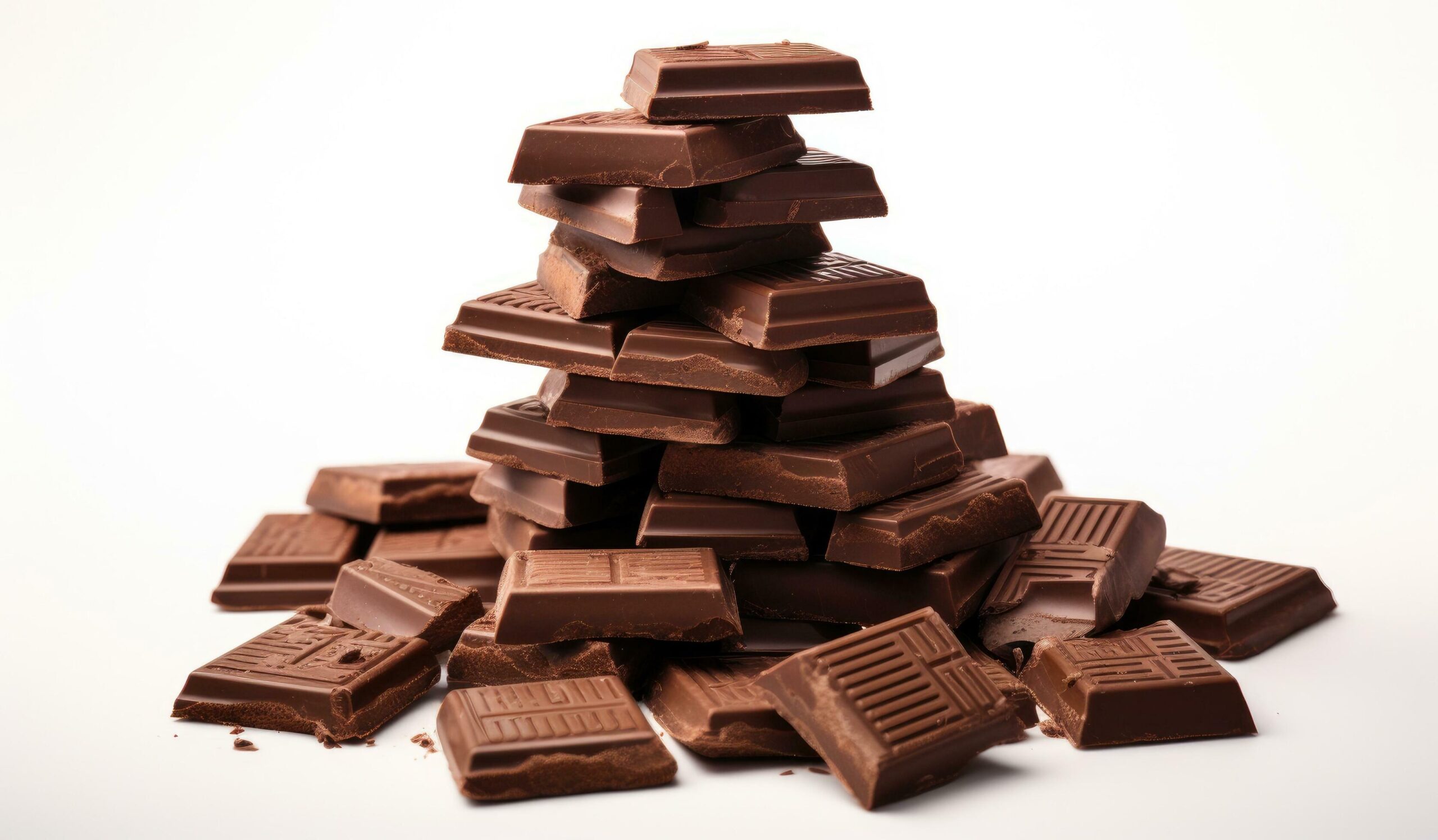 Ai-generated-a-pile-of-chocolate-bars-on-a-white-background-free-photo