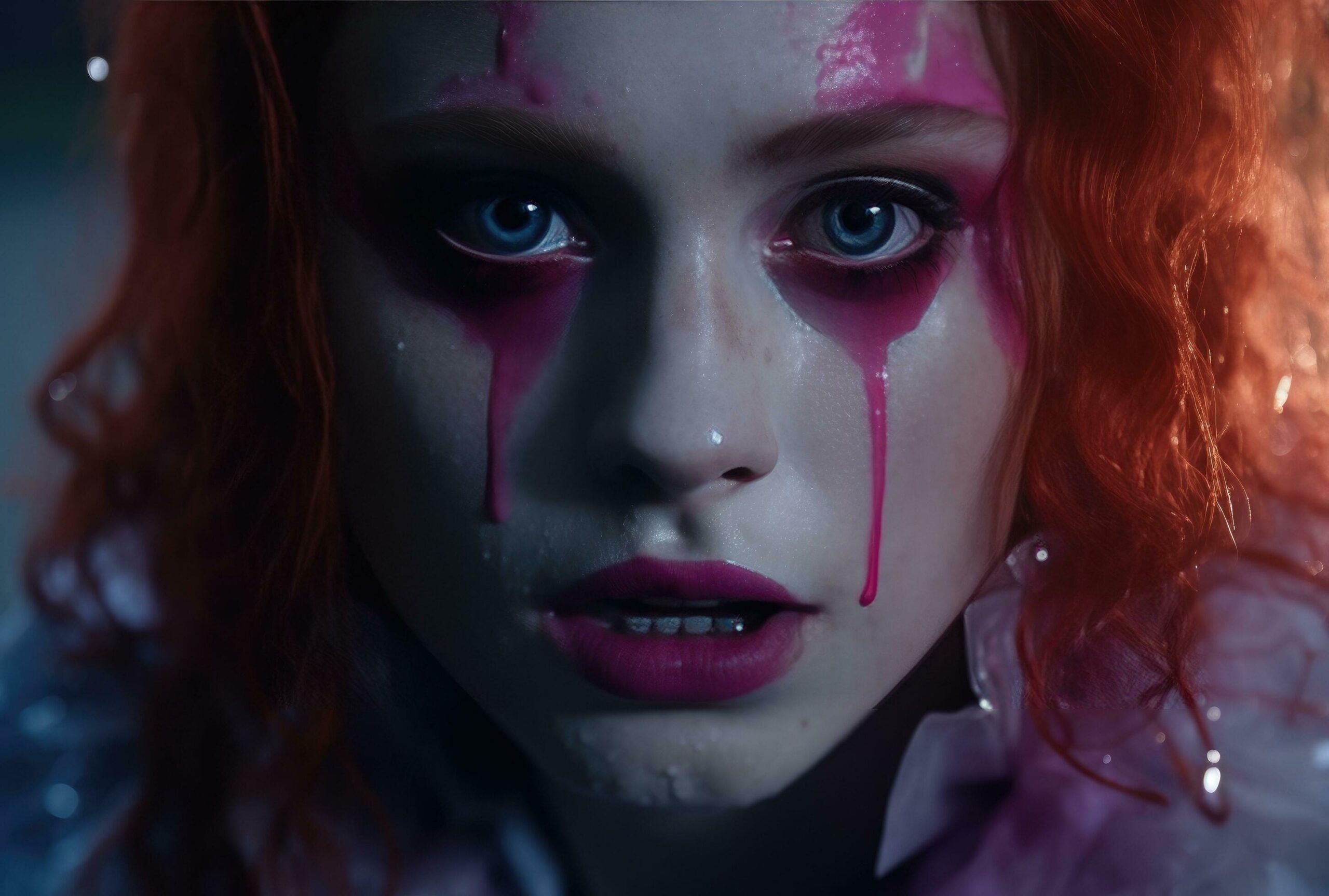 Ai-generated-a-red-haired-clown-with-make-up-in-pink-free-photo