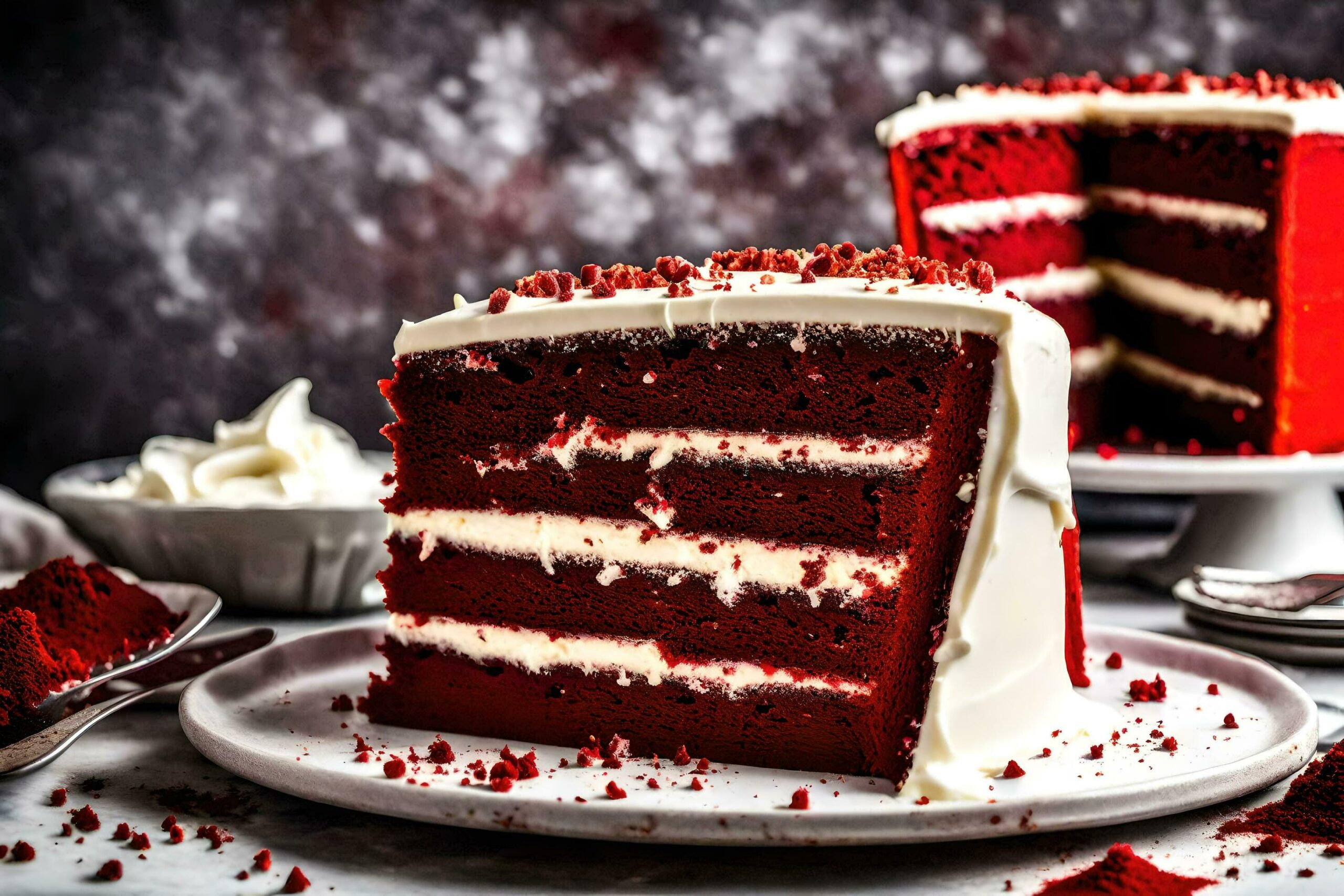 Ai-generated-a-slice-of-red-velvet-cake-on-a-plate-free-photo
