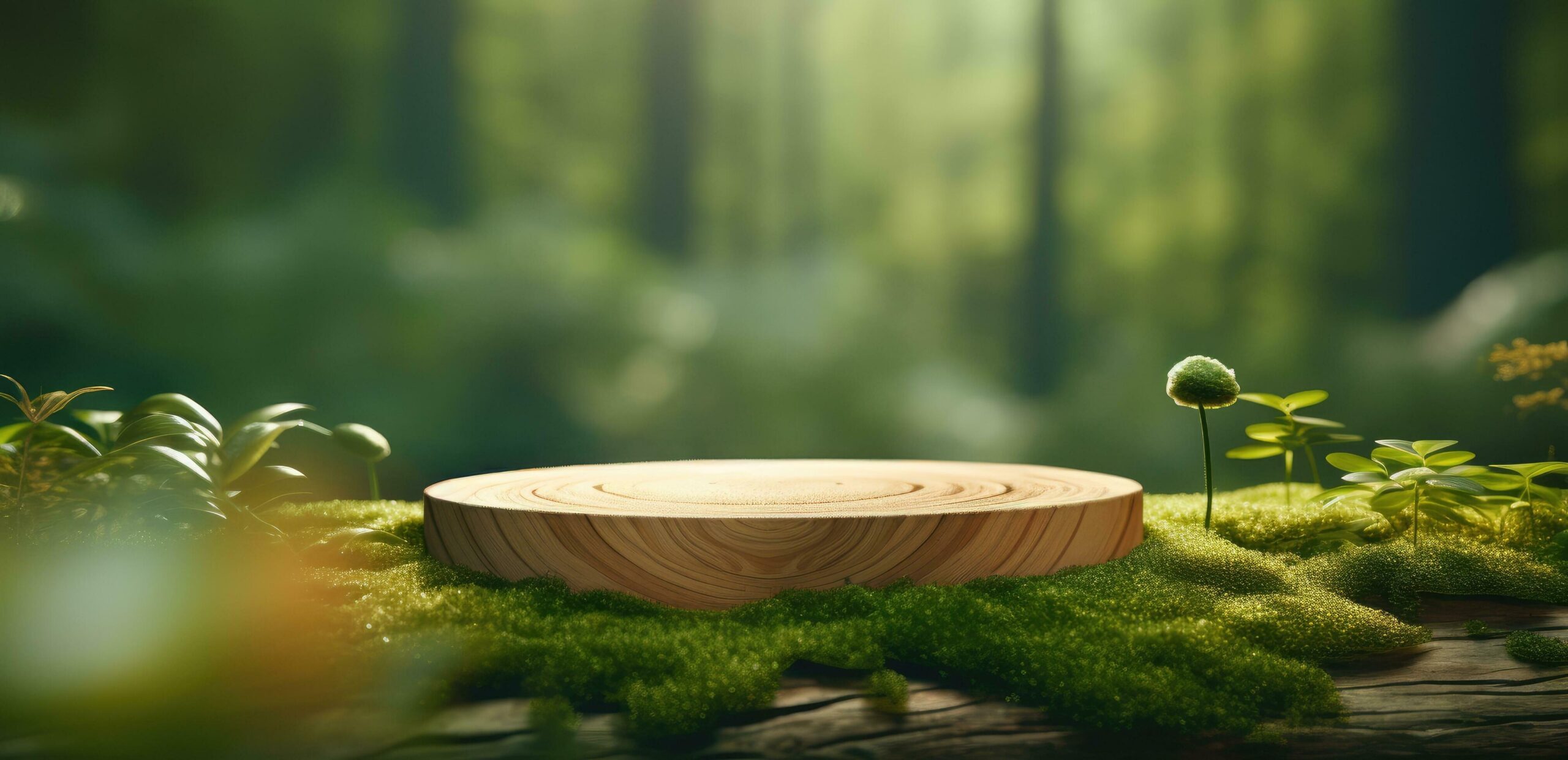 Ai-generated-a-small-wooden-platform-sits-on-top-of-the-greens-in-front-of-a-forest-free-photo