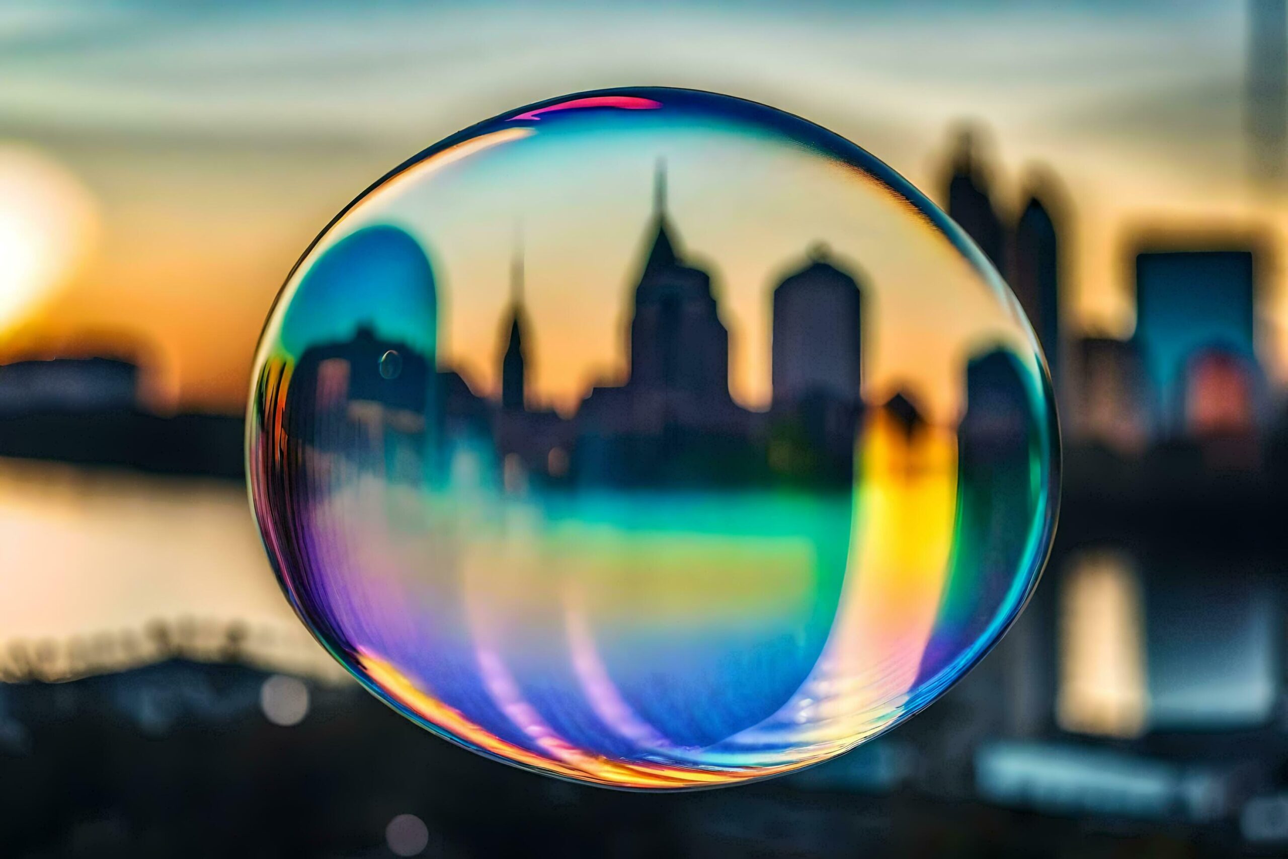 Ai-generated-a-soap-bubble-with-a-city-skyline-in-the-background-free-photo