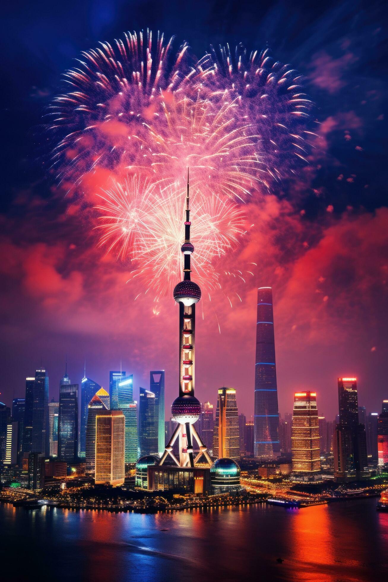 Ai-generated-a-stunning-fireworks-display-lighting-up-the-night-sky-above-a-city-skyline-free-photo