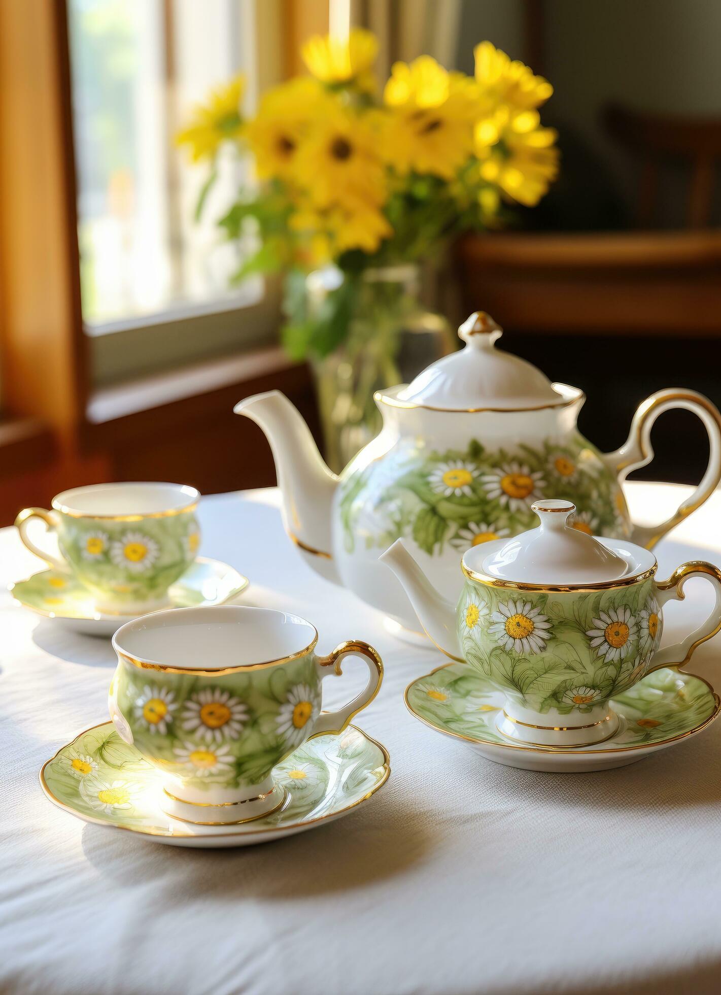 Ai-generated-a-teapot-and-a-teacup-on-a-table-with-chamomile-free-photo