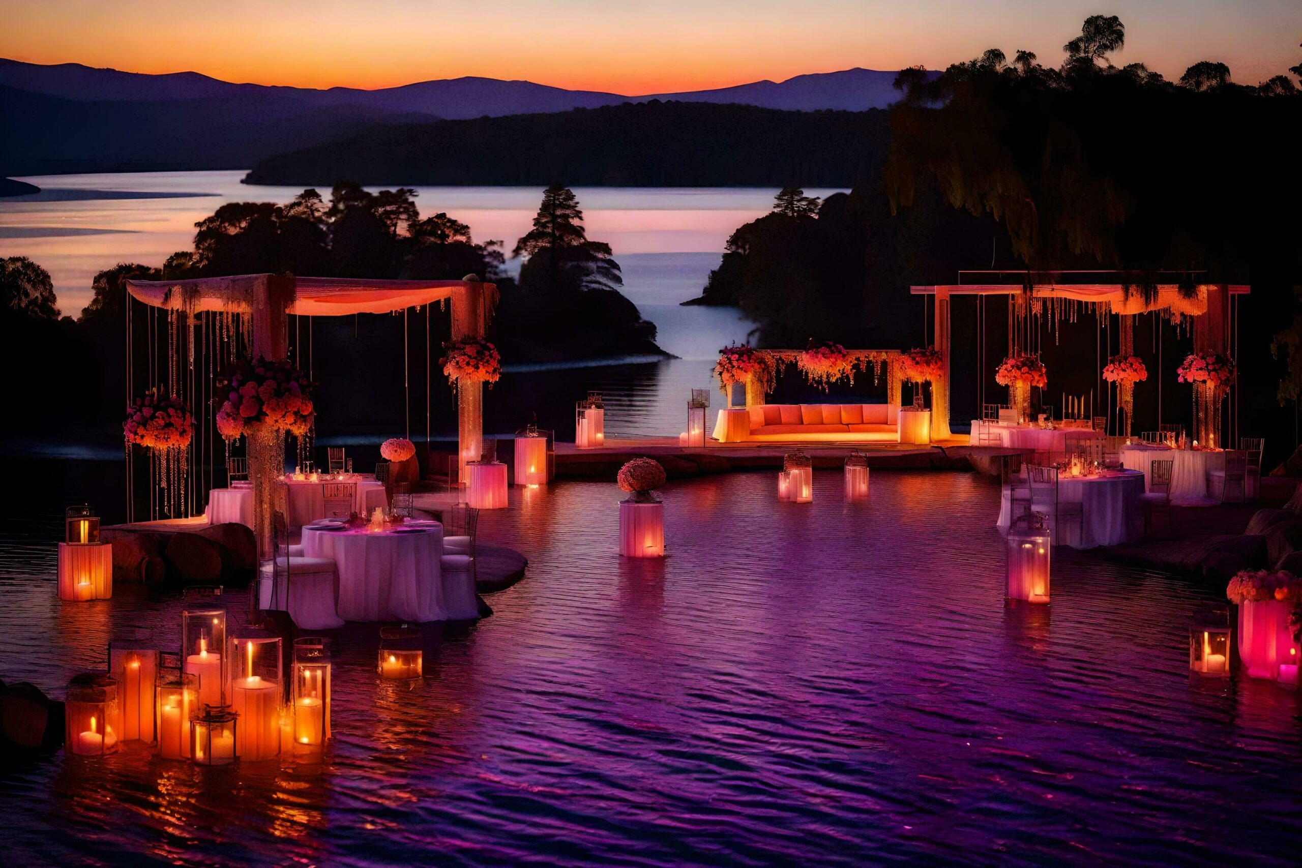 Ai-generated-a-wedding-ceremony-set-up-on-the-edge-of-a-lake-free-photo