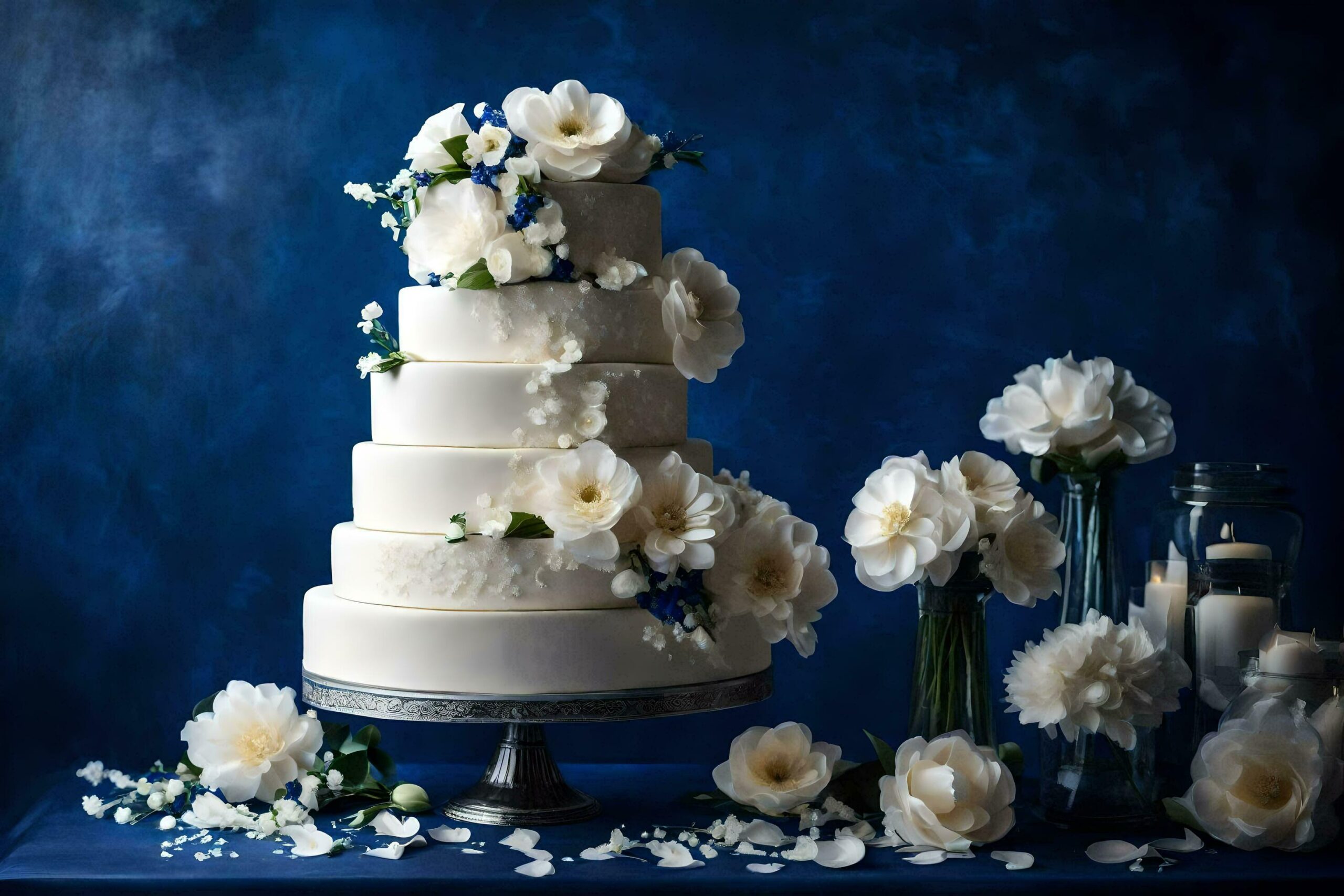 Ai-generated-a-white-wedding-cake-with-white-flowers-on-it-free-photo