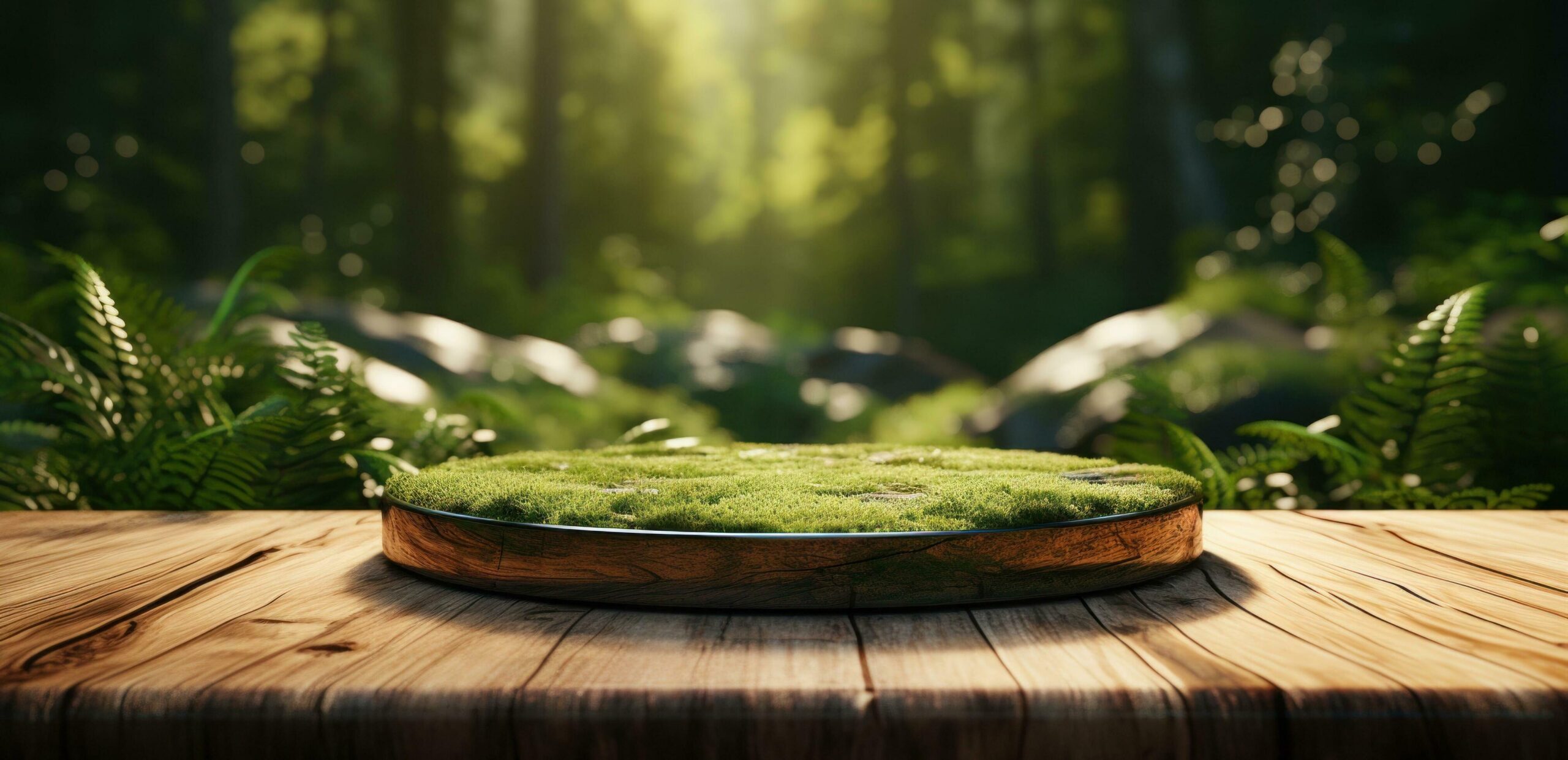 Ai-generated-a-wooden-platform-floating-in-the-forest-free-photo