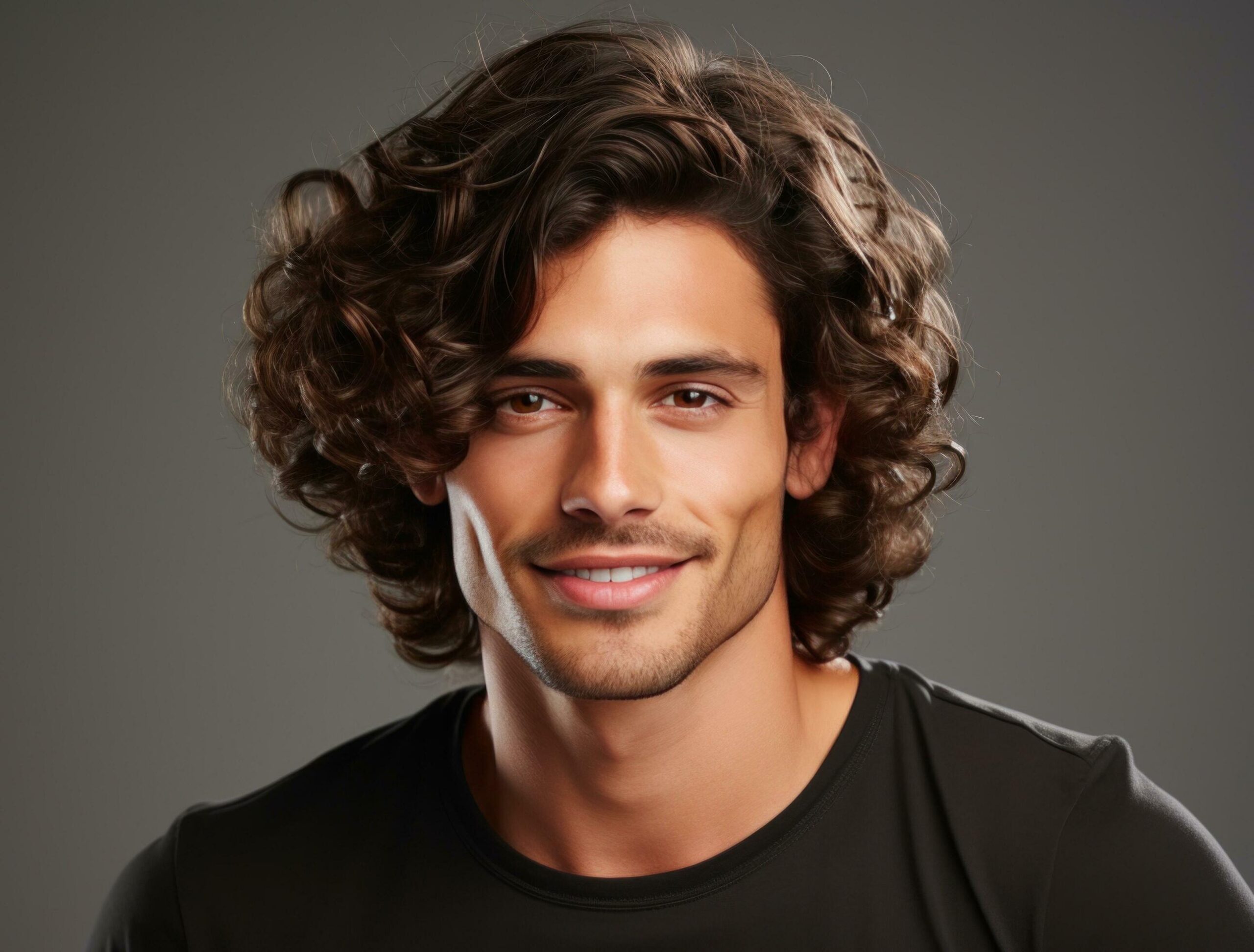 Ai-generated-a-young-male-with-curly-hair-smiling-and-frowning-free-photo