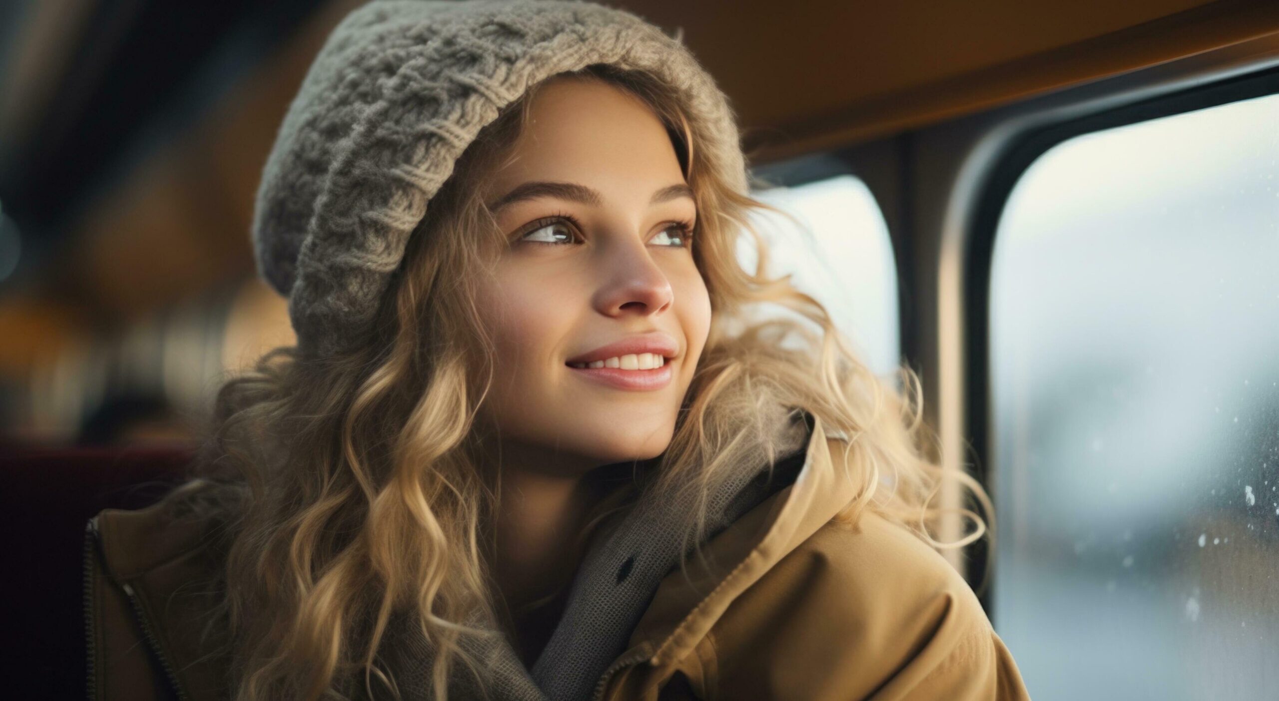 Ai-generated-a-young-woman-sitting-on-a-train-looking-out-the-window-free-photo