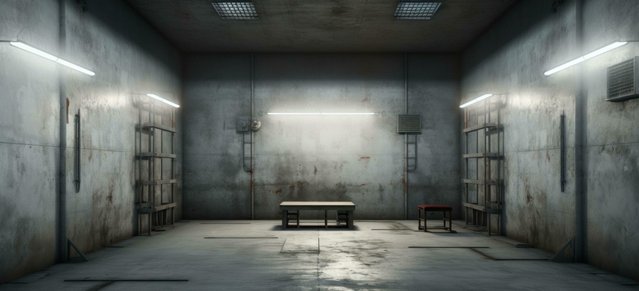 Ai-generated-an-empty-prison-cell-with-lights-on-it-in-a-hallway-free-photo