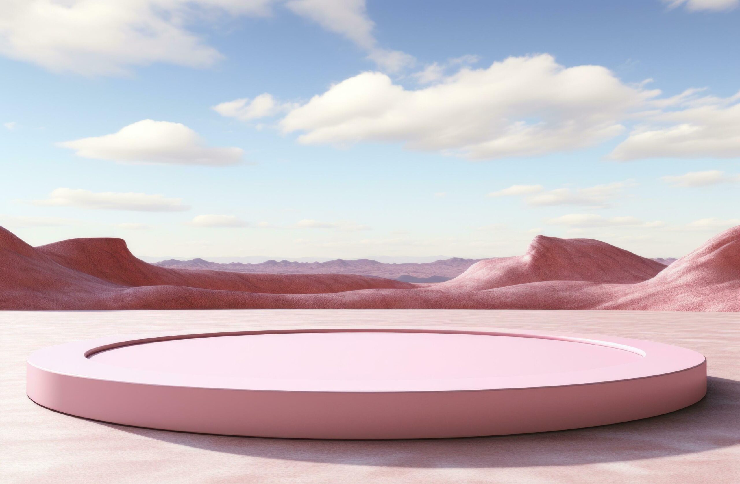 Ai-generated-an-empty-stage-over-a-pink-desert-free-photo
