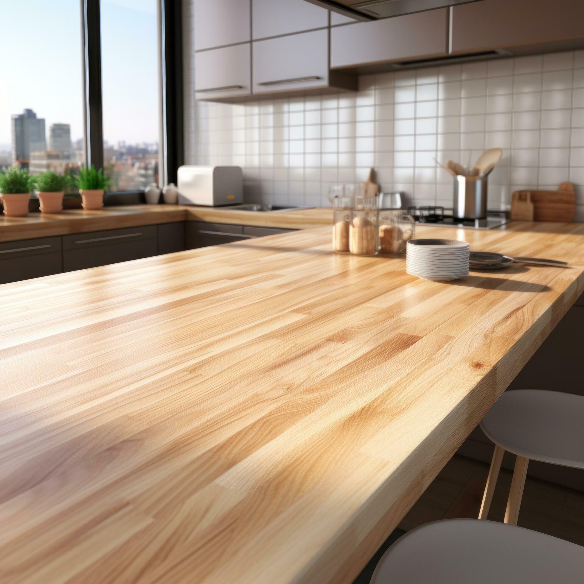 Ai-generated-an-image-of-a-clean-kitchen-with-a-wooden-counter-free-photo