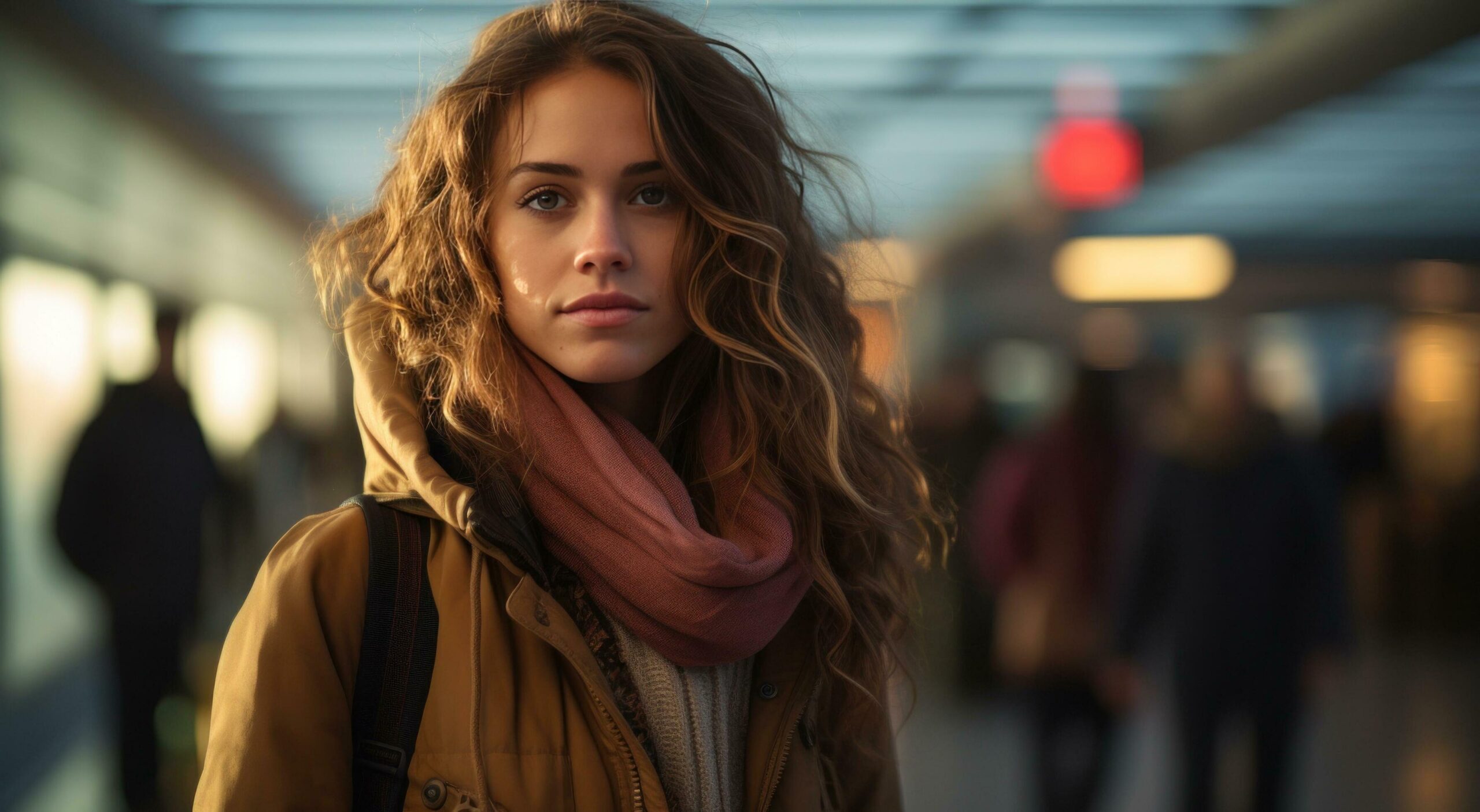 Ai-generated-attractive-young-woman-walking-through-airport-free-photo