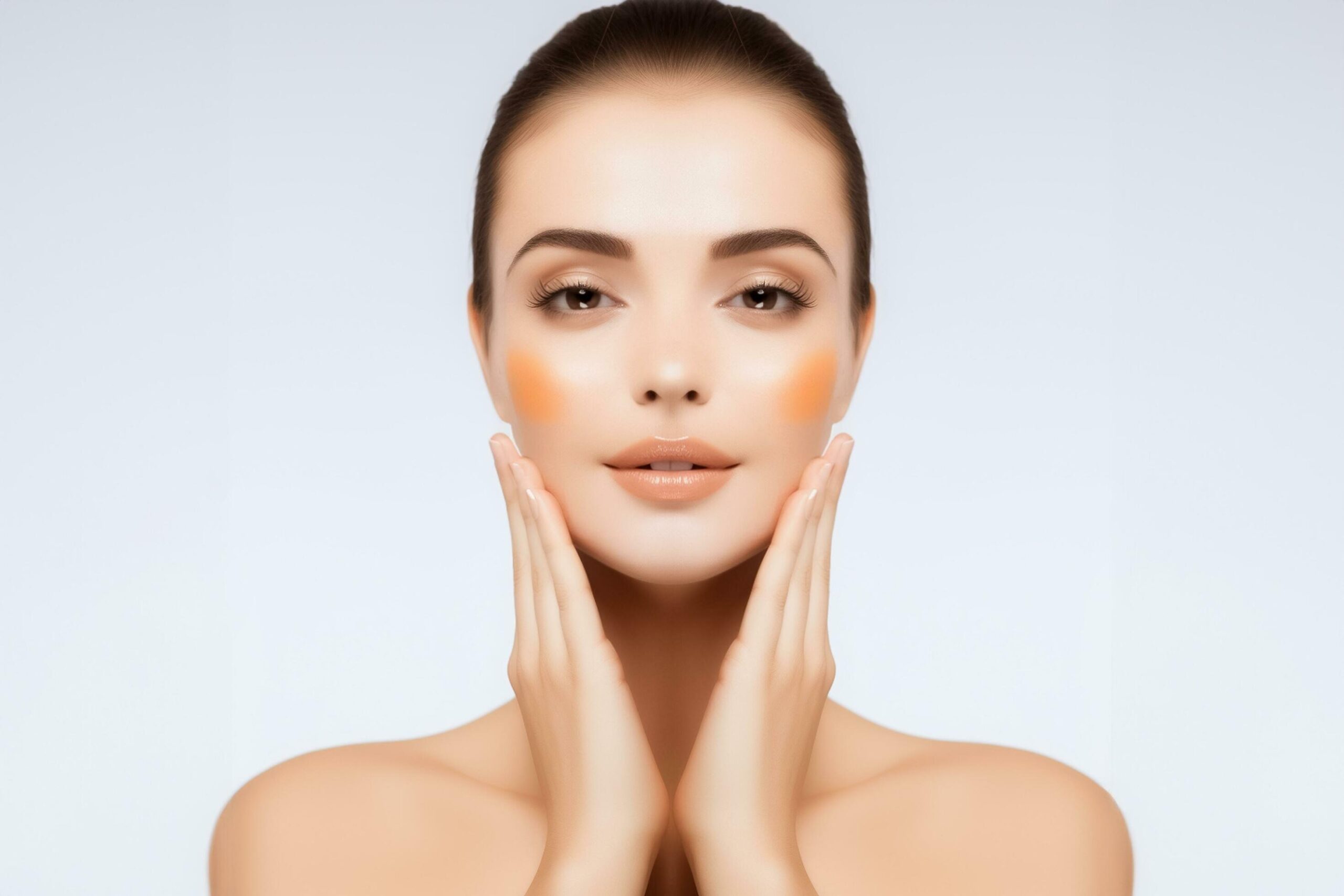 Ai-generated-beautiful-skincare-woman-face-with-clean-purity-skin-isolated-on-beige-background-ai-generated-free-photo